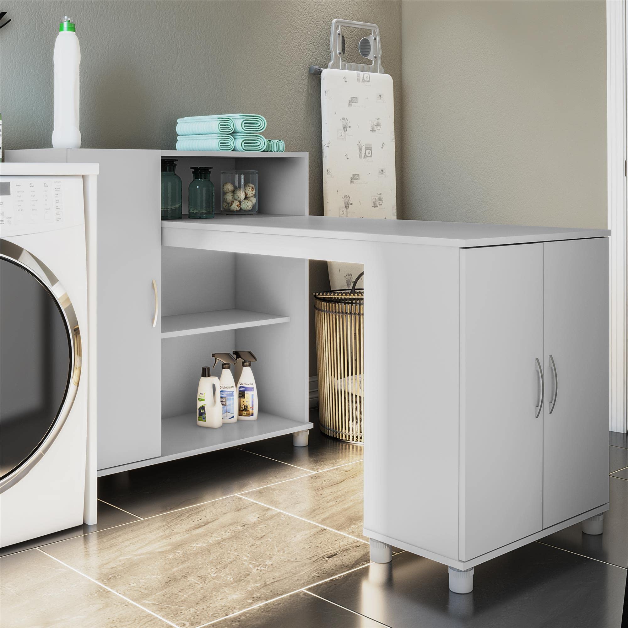 Lory Hobby and Craft Desk with Storage Cabinet in Dove Gray - Perfect for DIY Projects, Scrapbooking & Home Office Organization
