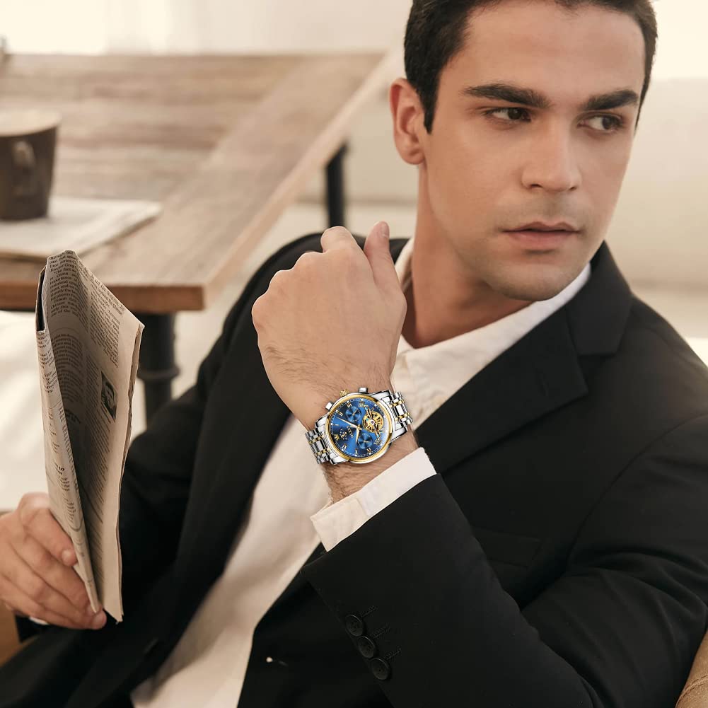OLEVS Men's Automatic Mechanical Tourbillon Watch - Self-Winding Luxury Stainless Steel Waterproof Wristwatch with Luminous Hands & Date Display | Perfect for Business, Formal Events & Everyday Wear