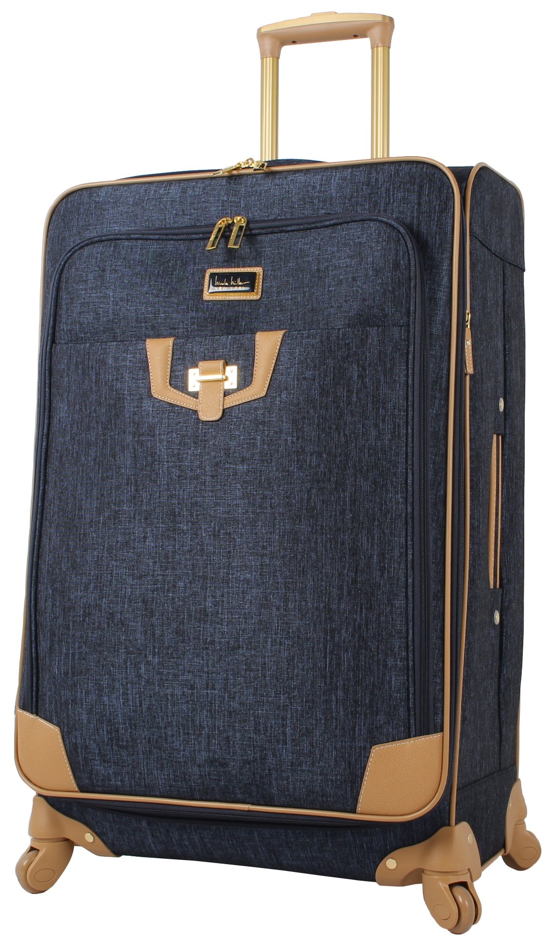 Nicole Miller New York 20 Inch Expandable Carry On Suitcase - Lightweight Softside Luggage with 4 Spinner Wheels (Paige Navy) - Perfect for Business Travel, Weekend Getaways & Airplane Cabin Use