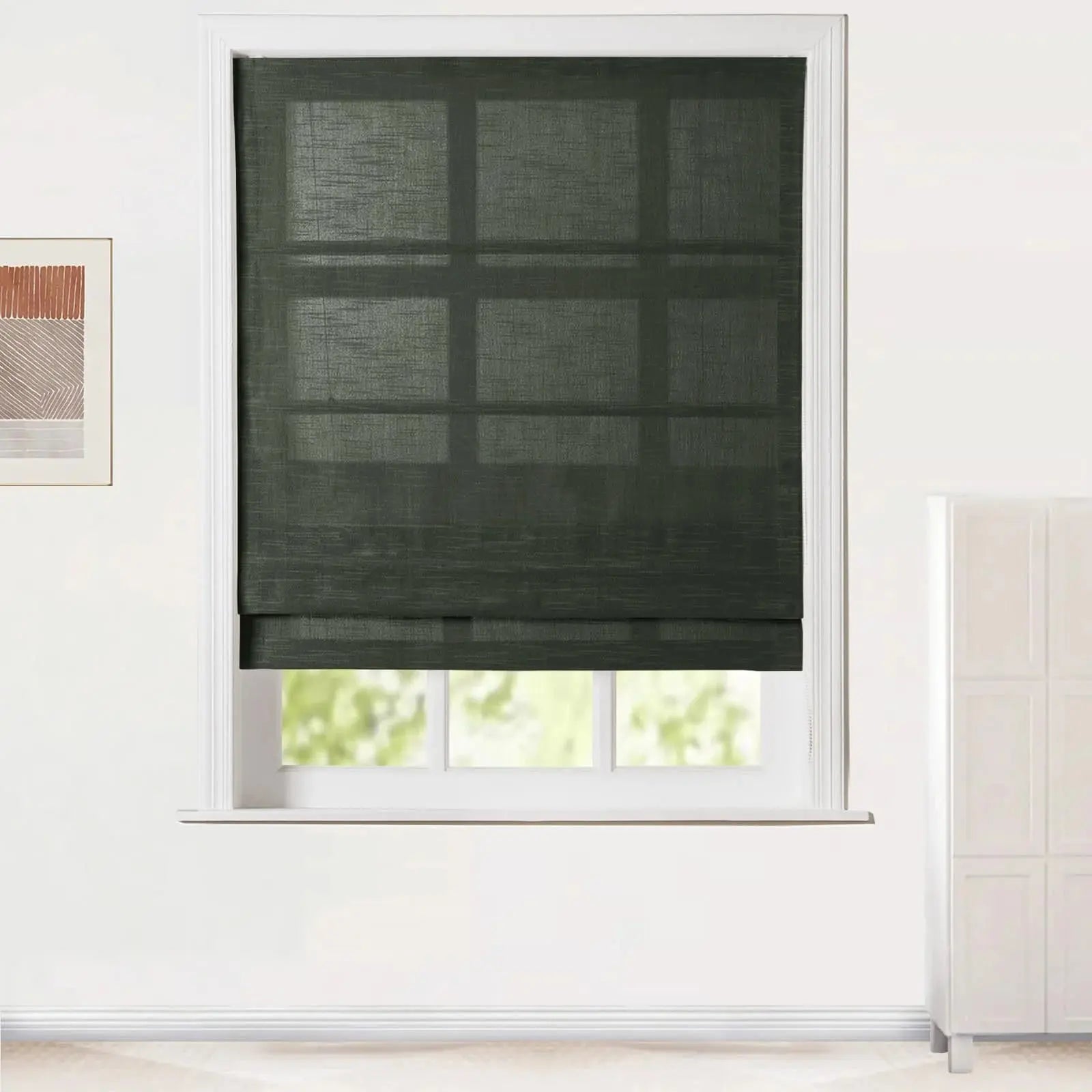Jawara Linen Cotton Roman Shade with Cord Lift - Elegant Window Treatment for Living Room, Bedroom & Office
