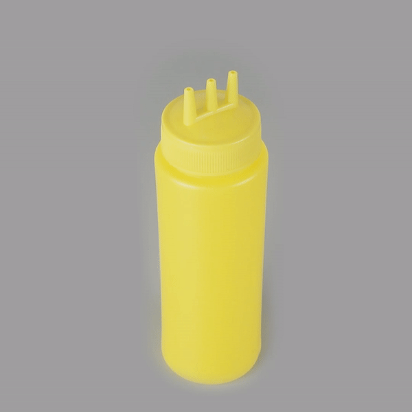 16 oz Yellow Plastic Mustard Squeeze Bottle with Triple Dispersion Tip - 2.5