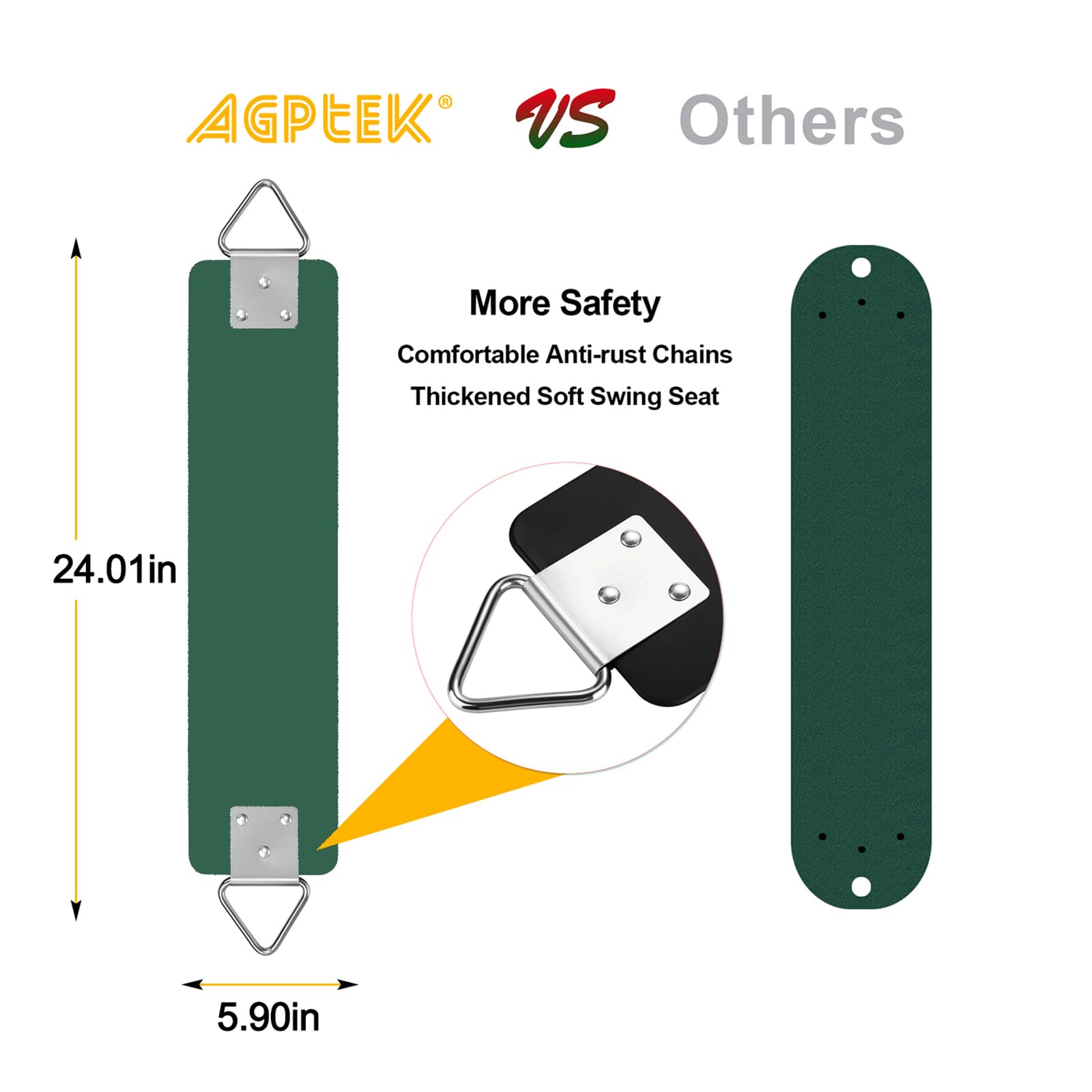 AGPTEK 30.4 Inch Outdoor Swing Seat for Kids & Adults - Heavy Duty 250LB Capacity, Green Metal Triangle Ring Hanging Swing for Backyard, Garden & Playground Use