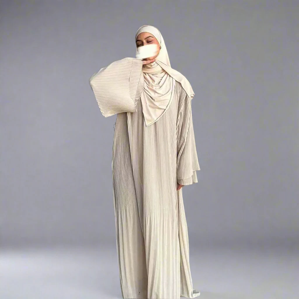 Elegant Chiffon Pleated Abaya Dress for Women - Modest Islamic Fashion - Perfect for Prayer, Eid, Wedding & Special Occasions