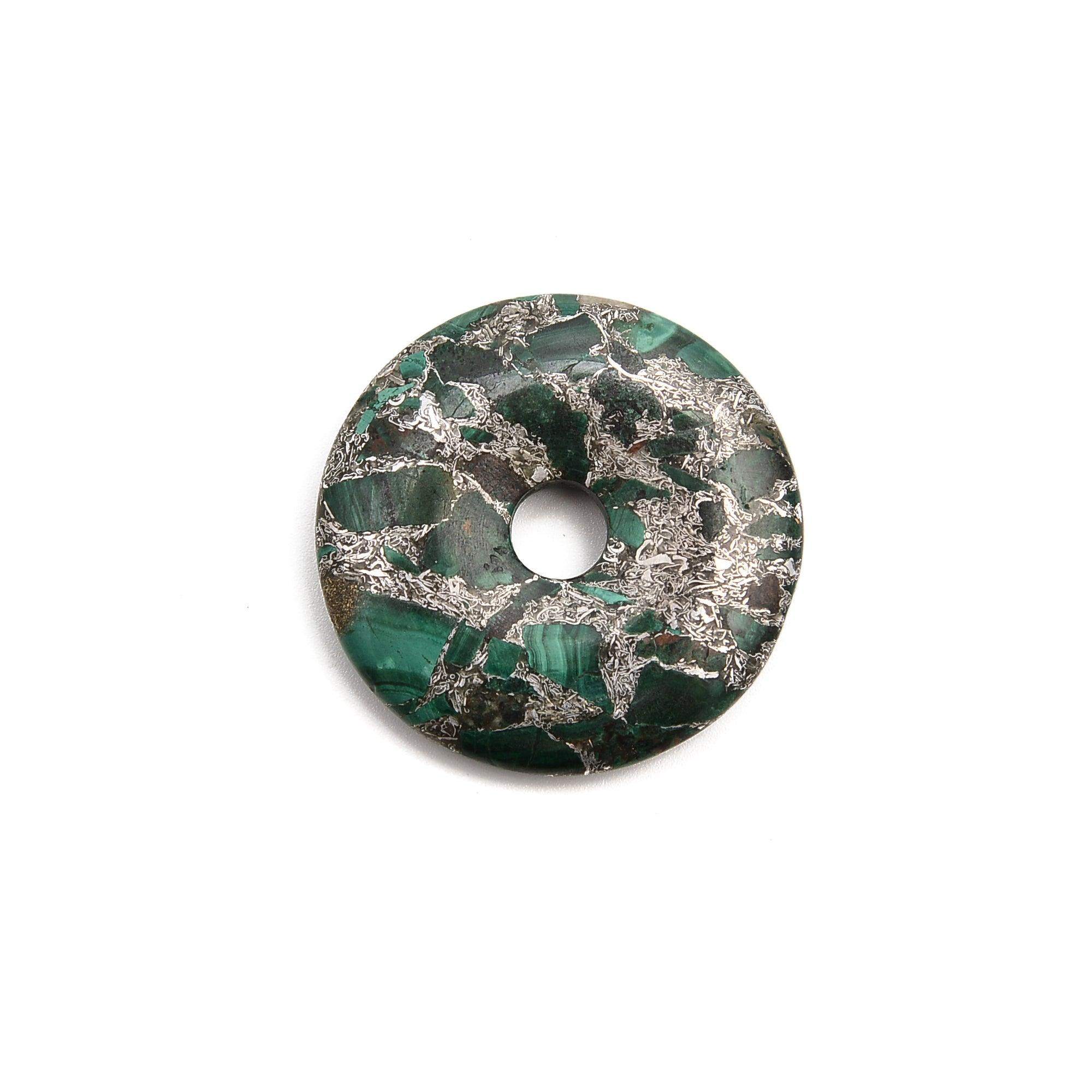 Natural Pyrite Malachite Donut Pendant Necklace - 40mm Handmade Gemstone Jewelry for Women - Perfect for Boho Chic, Meditation & Spiritual Healing