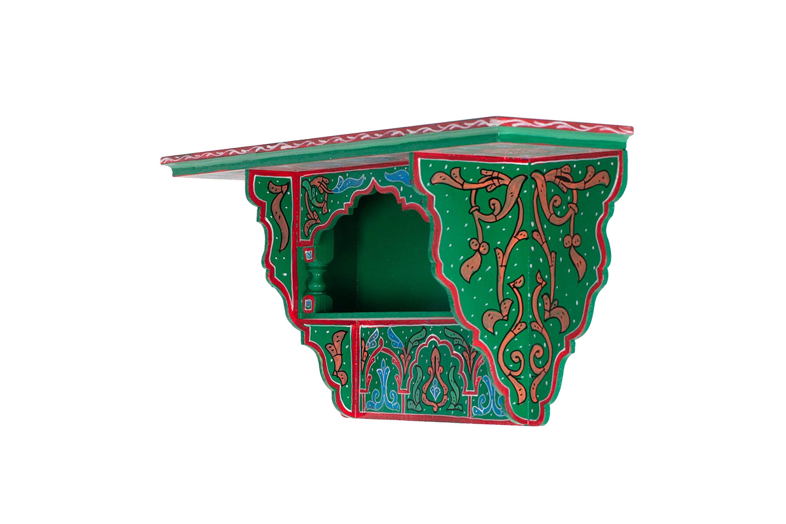 HibArt Moroccan Wooden Floating Shelves - Hand Painted Zouak Style Arabic Hanging Wall Shelf for Living Room, Bedroom Decor (Medium, Dark Green) - Boho Chic Home Decor, Perfect for Displaying Plants, Books & Decorative Items