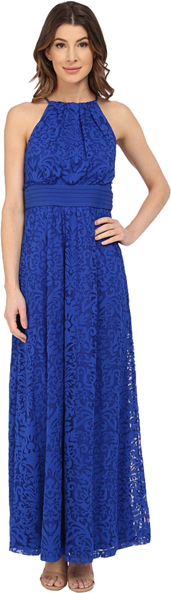 Maggy London Women's Elegant Pintuck Halter Maxi Dress - Flowy Summer Beach Wedding Guest Dress for Special Occasions & Vacations
