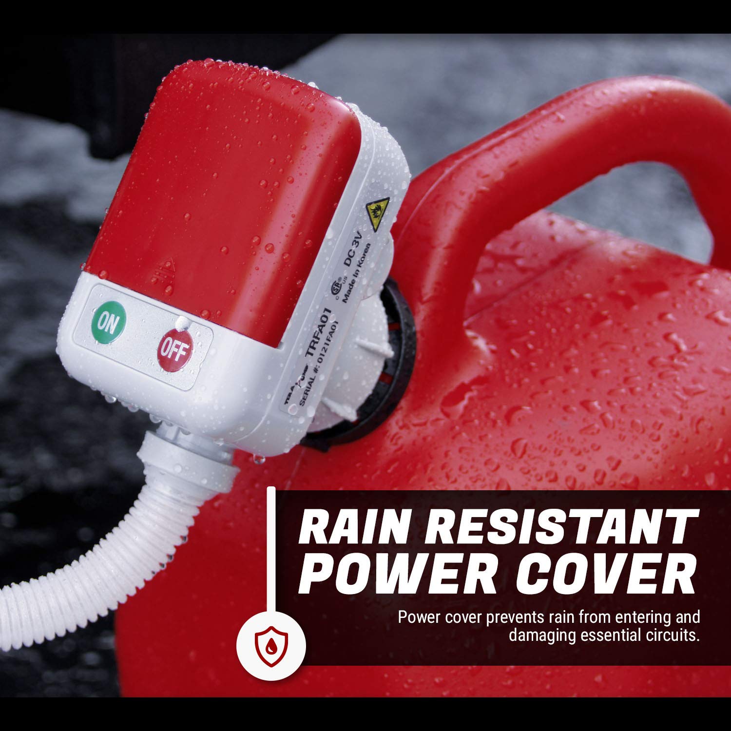 TERA PUMP Splash-Proof Gas Can Pump - 39 Inch Discharge Hose, 2.9 GPM Flow Rate (250 Gallons) - Battery Powered Liquid Transfer Siphon with Auto Stop Sensor (AA Batteries Not Included) - Ideal for Gasoline, Diesel, Kerosene & Water Transfer in Cars, Boats, Lawn Mowers & Emergency Fuel Storage
