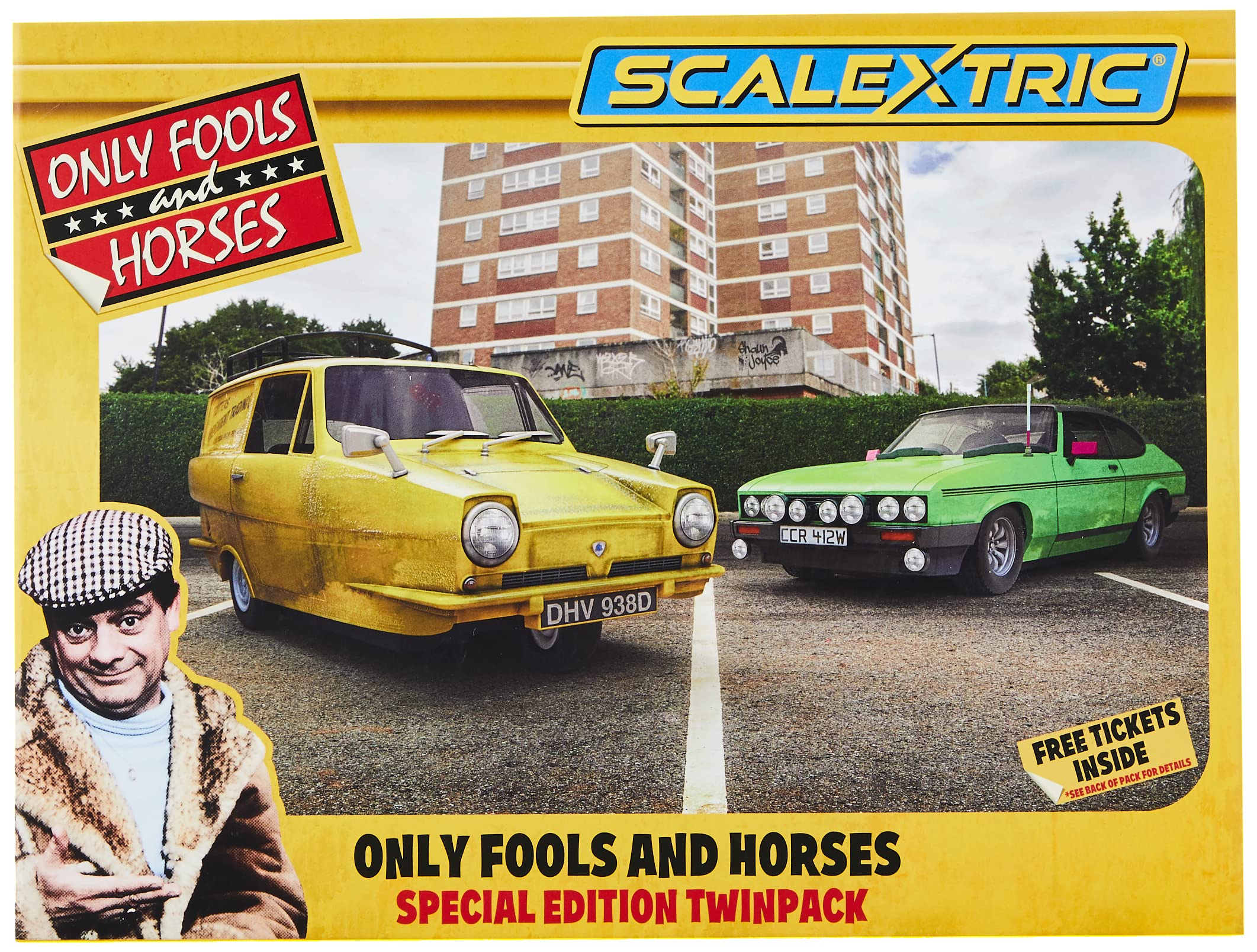 Scalextric Only Fools and Horses 1:32 Scale Limited Edition Slot Car Twin Pack - Green & Yellow Race Cars (C4179A) | Collectible Model Vehicles for Slot Racing Enthusiasts & Home Decor Display