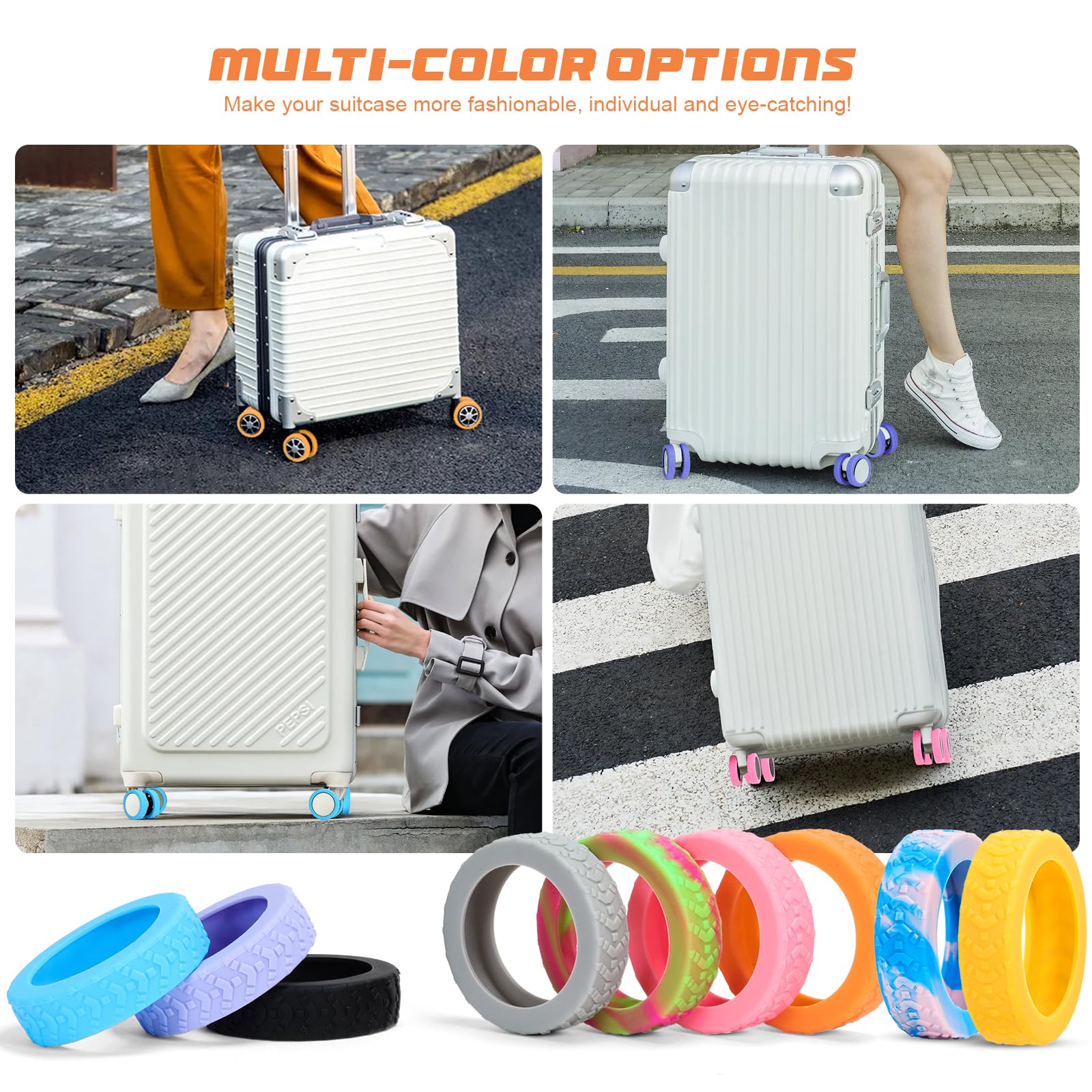 8-Pack Silicone Luggage Wheel Covers - Durable 2-2.6 Inch Spinner Wheel Protectors for Suitcases, Anti-Noise & Wear-Resistant Travel Accessories, Fits Office Chair Casters Too (Gray) - Perfect for Smooth Airport Travel & Quiet Office Mobility