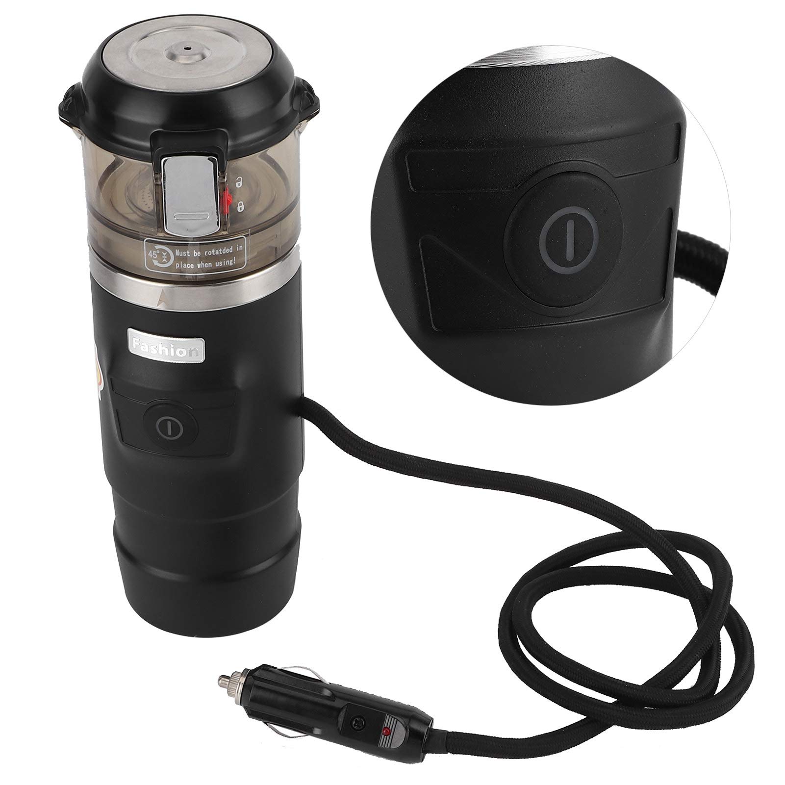 12V Portable Car Coffee Maker - 65ML Electric Espresso Machine with Auto Shutoff & Boil Dry Protection | Perfect for Travel, Camping & Road Trips | Compact Black Design with Cigarette Lighter Power Supply
