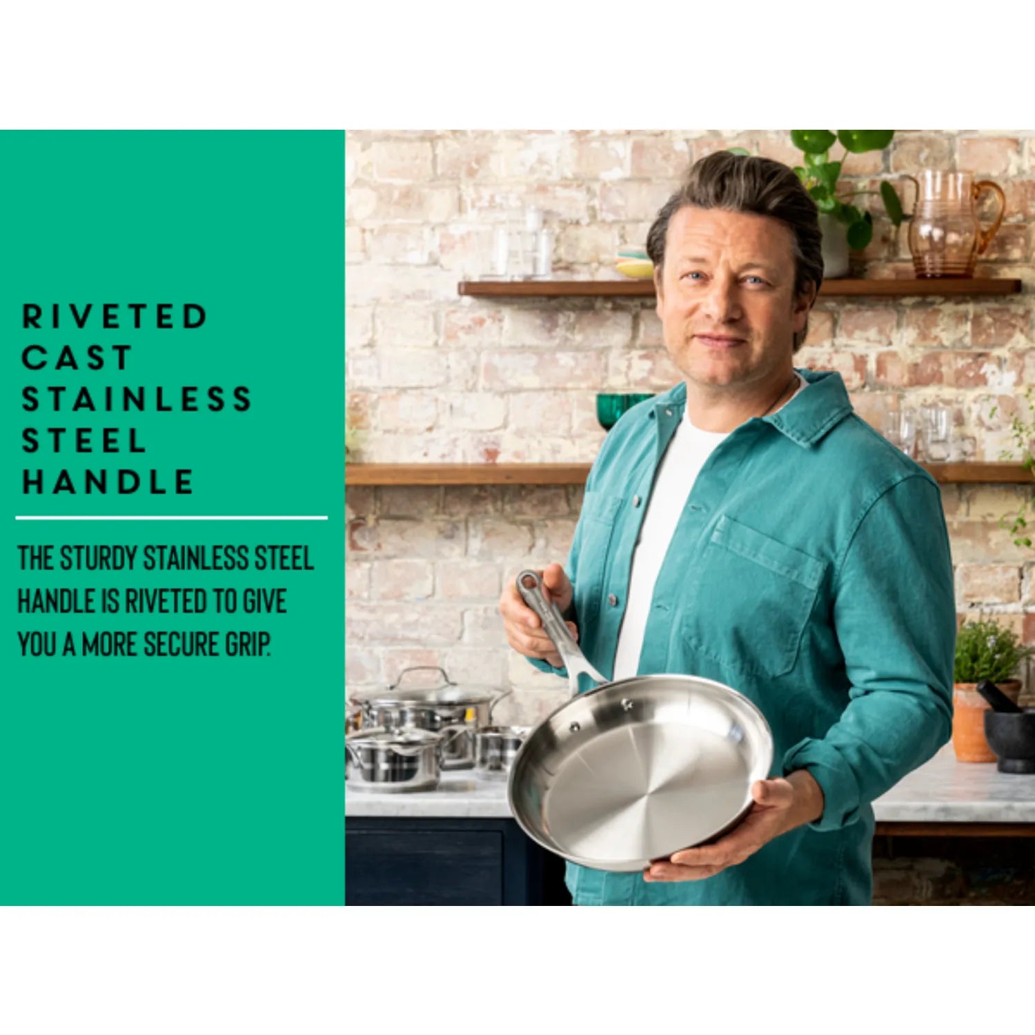 Jamie Oliver by Tefal 24cm Stainless Steel Induction Fry Pan - Uncoated, Professional Cookware for Healthy Cooking | Perfect for Sautéing, Frying & Stir-Frying in Modern Kitchens