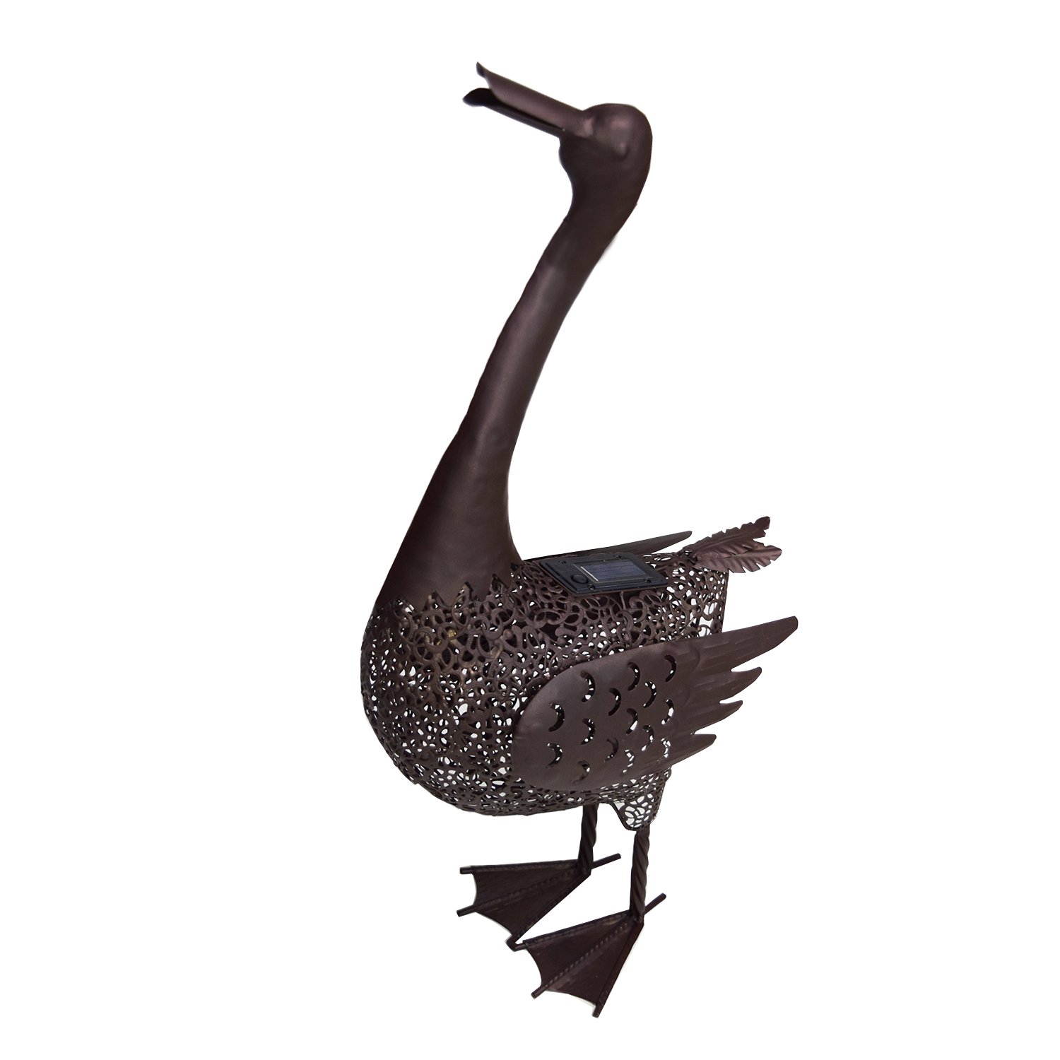 Oakland Living AZ650261-DUCK-4-HB Solar Powered Duck Garden Statue - Hammer Tone Bronze Outdoor Decor for Yard, Patio & Lawn - Weather Resistant Animal Light for Nighttime Illumination
