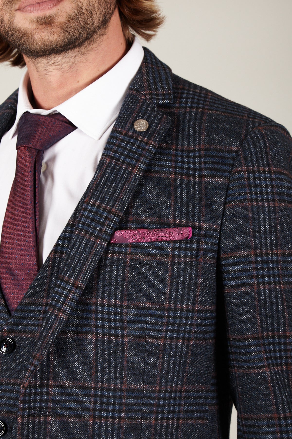 LUCA Navy Check Tweed Blazer for Women - Classic Tailored Jacket for Office, Business Meetings & Formal Events