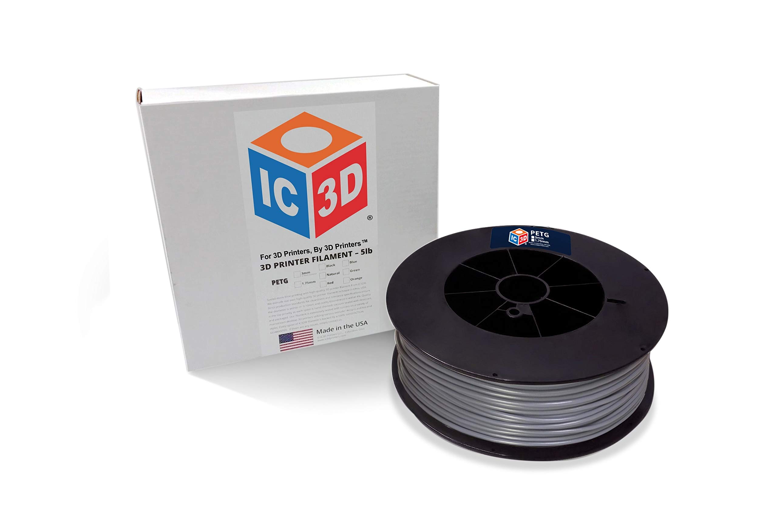 Premium Grey 1.75mm PETG 3D Printer Filament - 2.5kg Spool (5.5lbs) - High Precision +/- 0.05mm - Professional Grade 3D Printing Material - Made in USA - Perfect for Functional Parts, Prototypes, Cosplay & DIY Projects