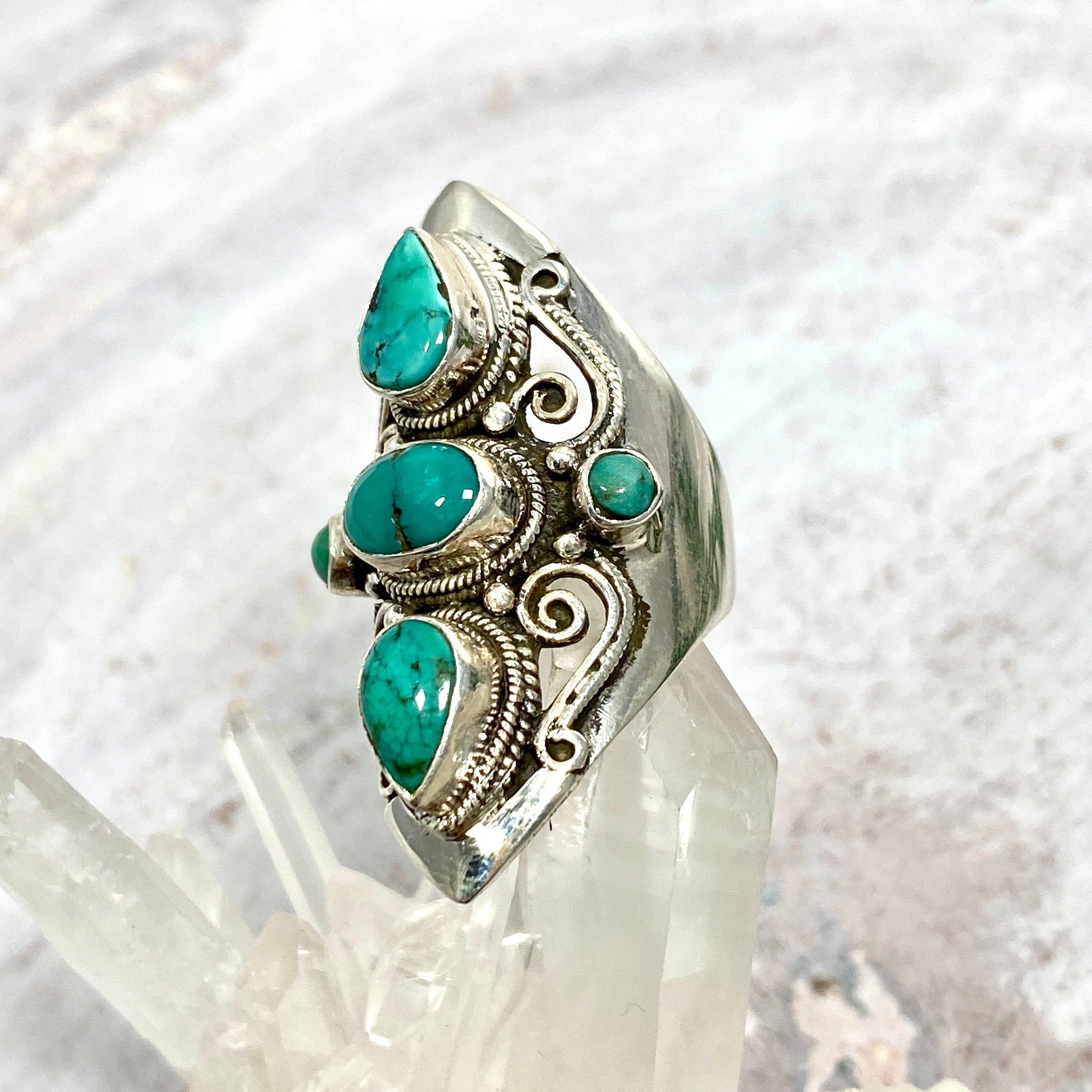 Boho Style Turquoise Multi Stone Ring for Women - Size 8 (R4068) - Perfect for Festivals, Beach Parties & Everyday Boho Chic Fashion