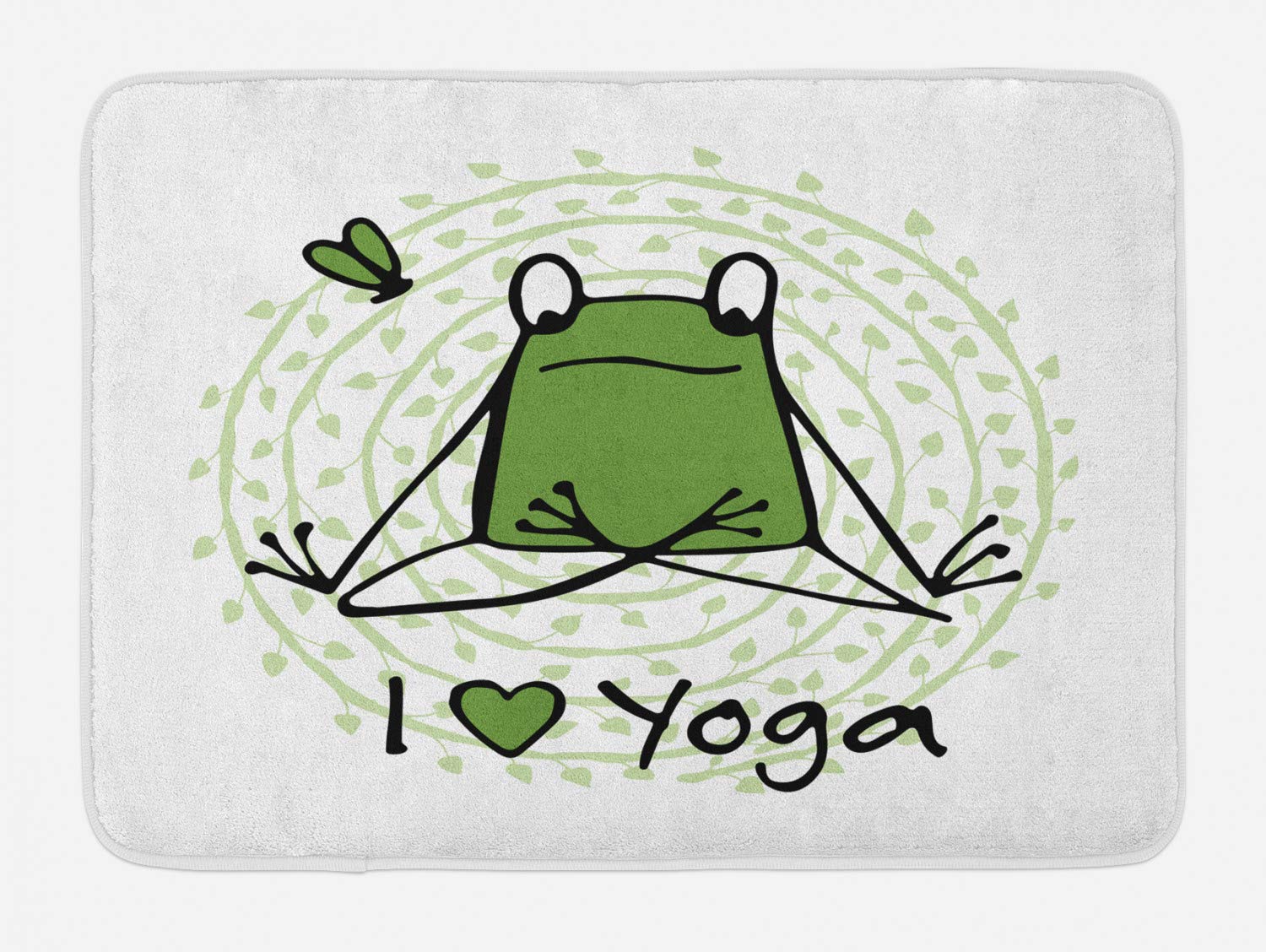Ambesonne Green Mandala Bath Mat - Non-Slip Plush Yoga Bathroom Rug with Cartoon Animal Design, 30.2 x 20 Inches, Green Black White - Perfect for Yoga Enthusiasts & Spa-Like Bathroom Decor