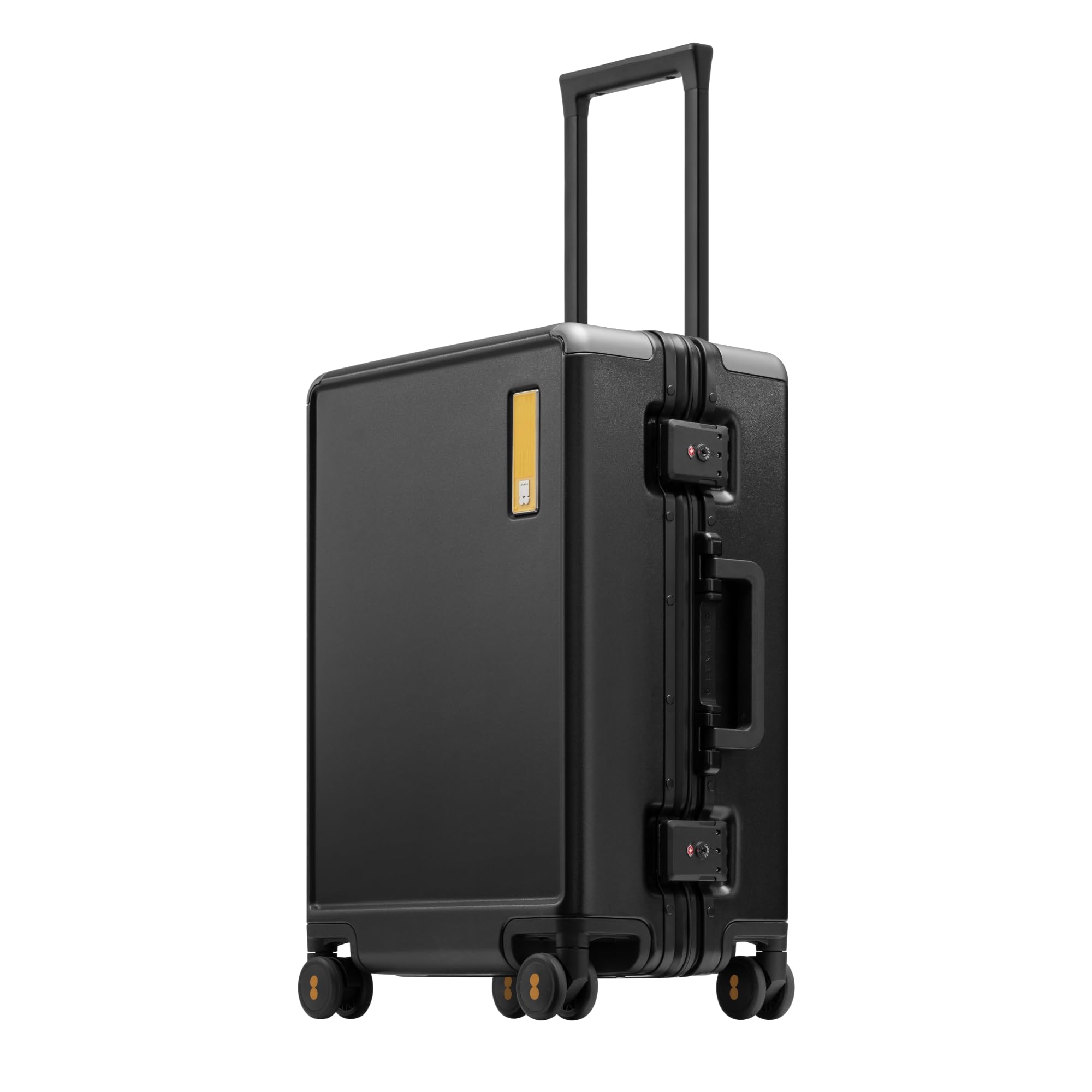 LEVEL8 Zipperless Carry On Suitcase 20 Inch - Airline Approved Lightweight Hard Shell Luggage with Aluminum Frame & Spinner Wheels, TSA Approved Double Locks for Secure Travel - Perfect for Business Trips & Weekend Getaways (Black)