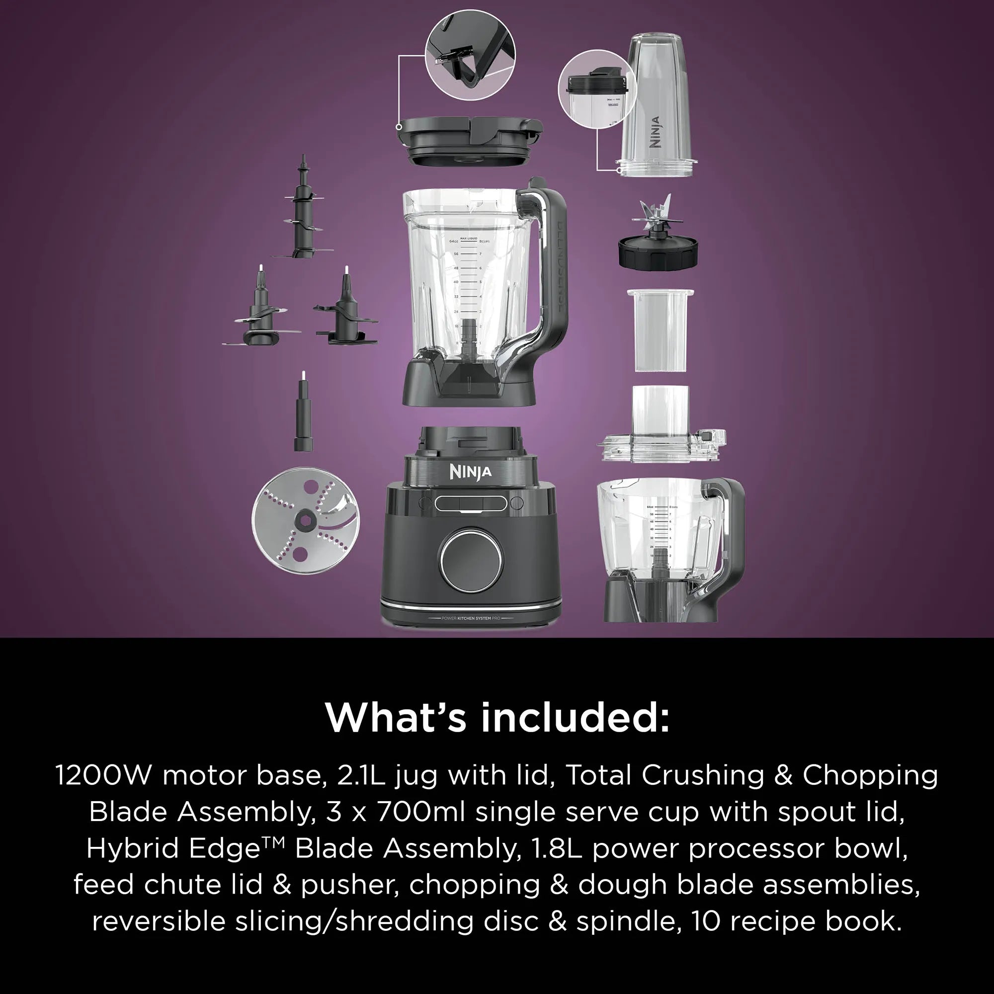 Ninja Detect Kitchen System Power Blender + Food Processor Pro - High-Speed Blending & Food Processing for Smoothies, Sauces, Dough & More - Perfect for Home Cooking & Meal Prep