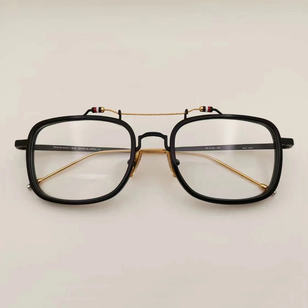 Black Unisex Square Double Bridge Acetate Eyeglasses Frame - Lightweight Alloy & Acetate Design for Men & Women - Perfect for Reading, Work, and Fashion Accessories (Model TBS816)