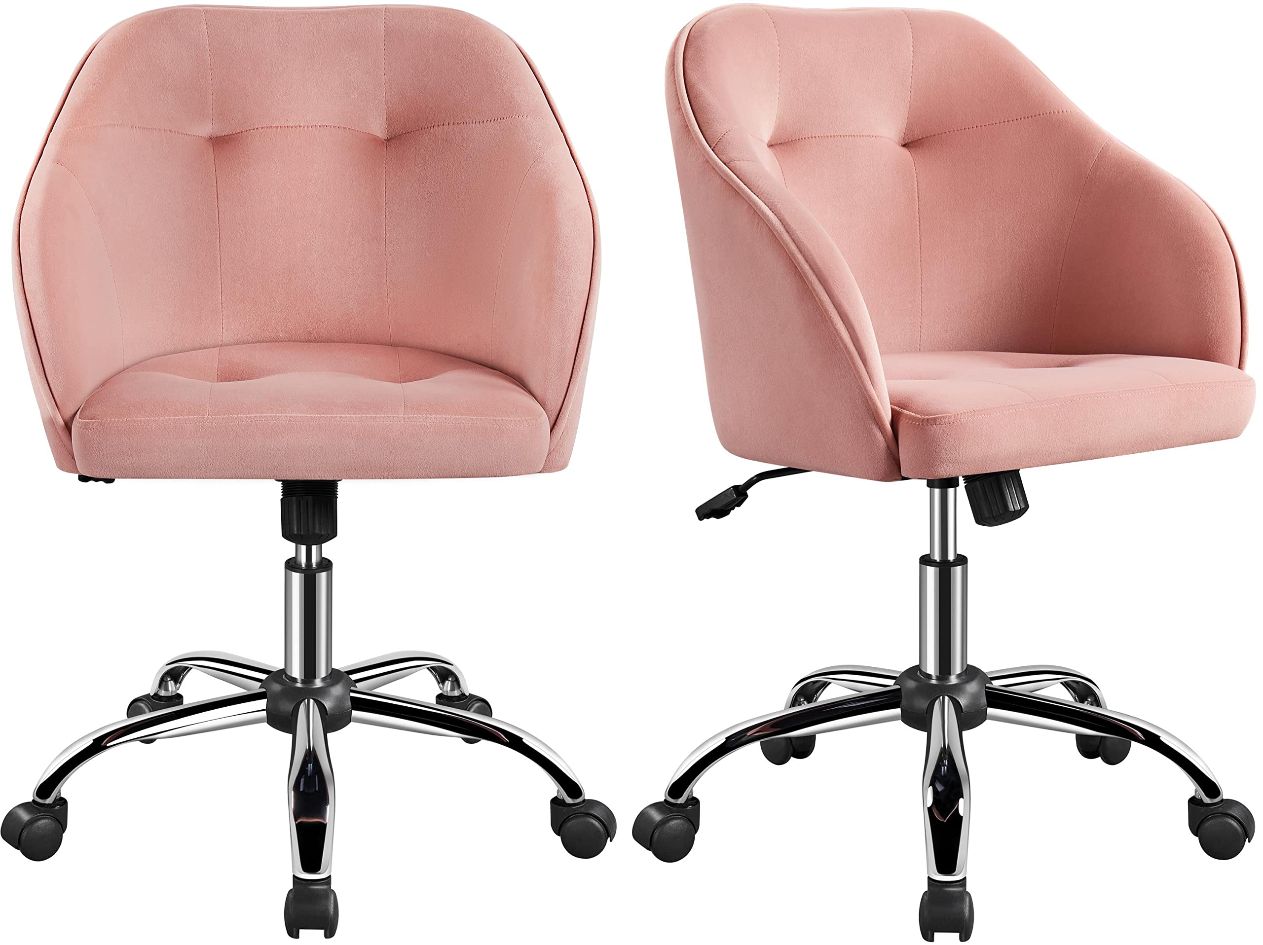 Yaheetech 2-Piece Modern Velvet Desk Chair Set - Soft Tufted Mid-Back Office Chair with Adjustable Height, 360° Swivel & Tilt Function - Pink Upholstered Computer Armchair with Armrests for Home Office, Study Room, or Vanity Desk (Perfect for Work, Gaming & Makeup Station)
