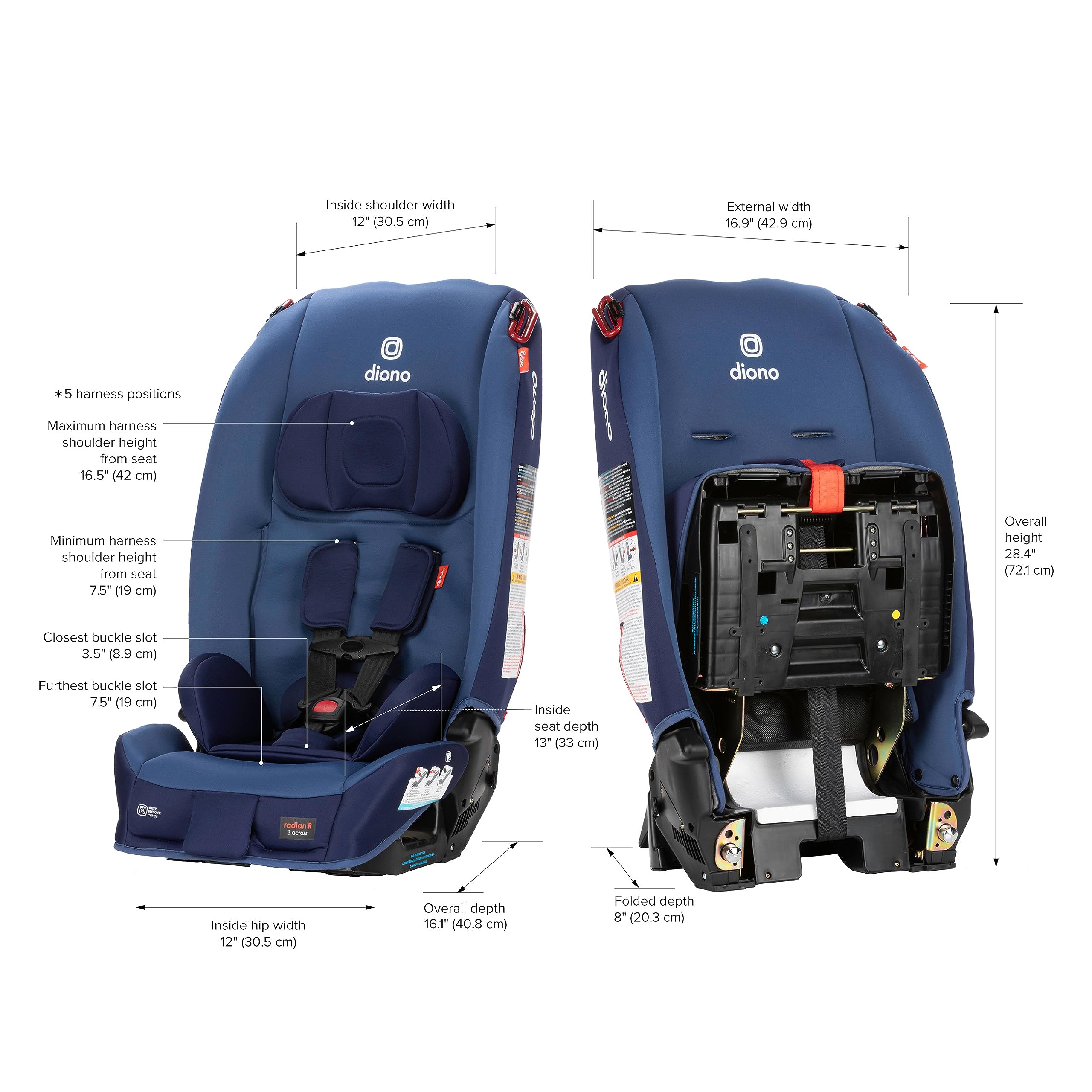 Diono Radian 3R All-in-One Convertible Car Seat - Rear & Forward Facing for 10 Years | Slim Fit 3 Across Design | Blue Surge Color | Perfect for SUVs, Minivans & Family Travel