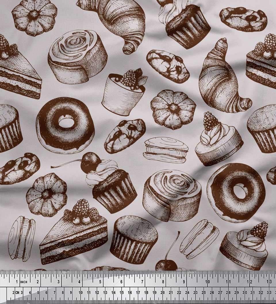 Soimoi 42 Inch Wide Polyester Crepe Grey Fabric by The Yard - Cupcake, Donut & Cookies Food Print Fabric for DIY Crafts, Quilting, Dressmaking & Home Decor Projects - Whimsical Printed Fabric for Sewing, Apparel & Creative Designs