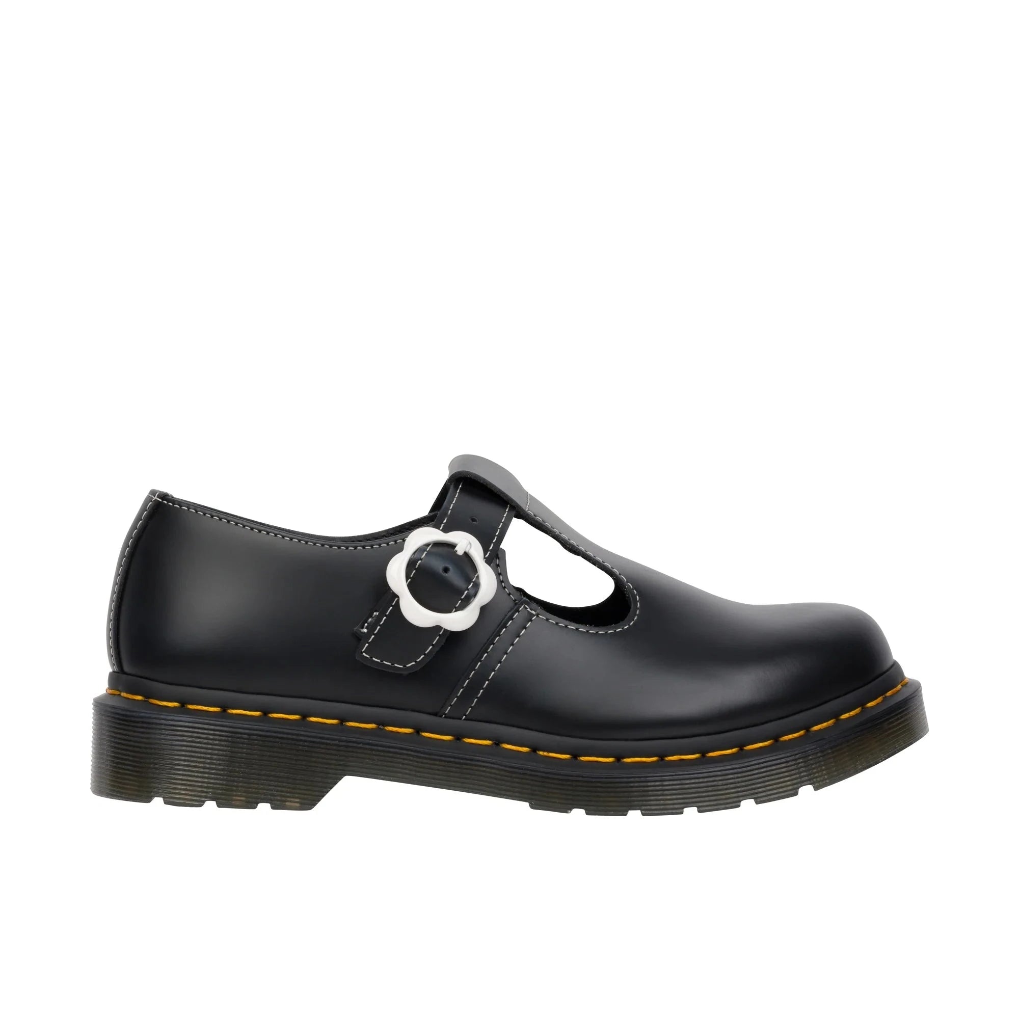 Dr. Martens Women's Polley Flower Smooth Black Leather Boots - Stylish & Comfortable for Casual Wear, Work & Outdoor Activities