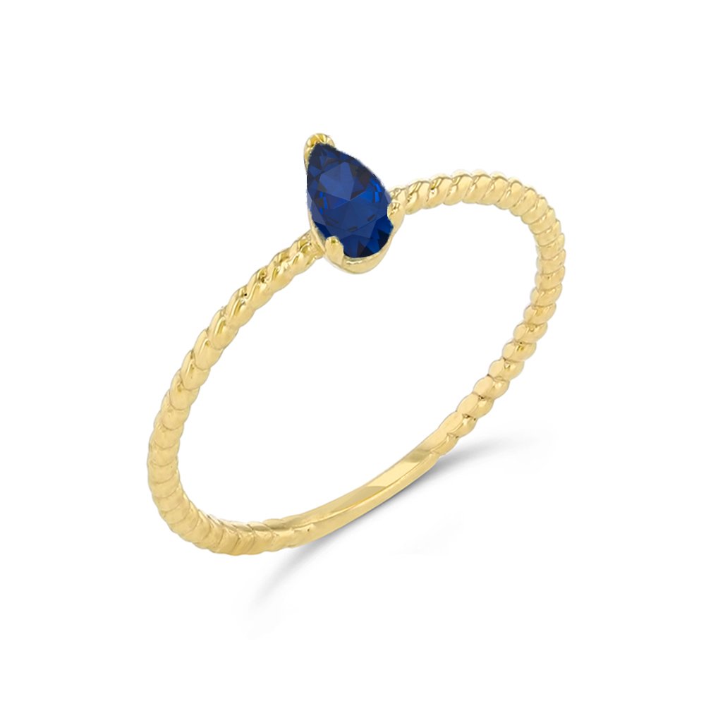 10k Yellow Gold Solitaire Sapphire Pear-Shaped Engagement Ring for Women - Elegant Rope Band Design for Proposal, Wedding, Anniversary & Special Occasions