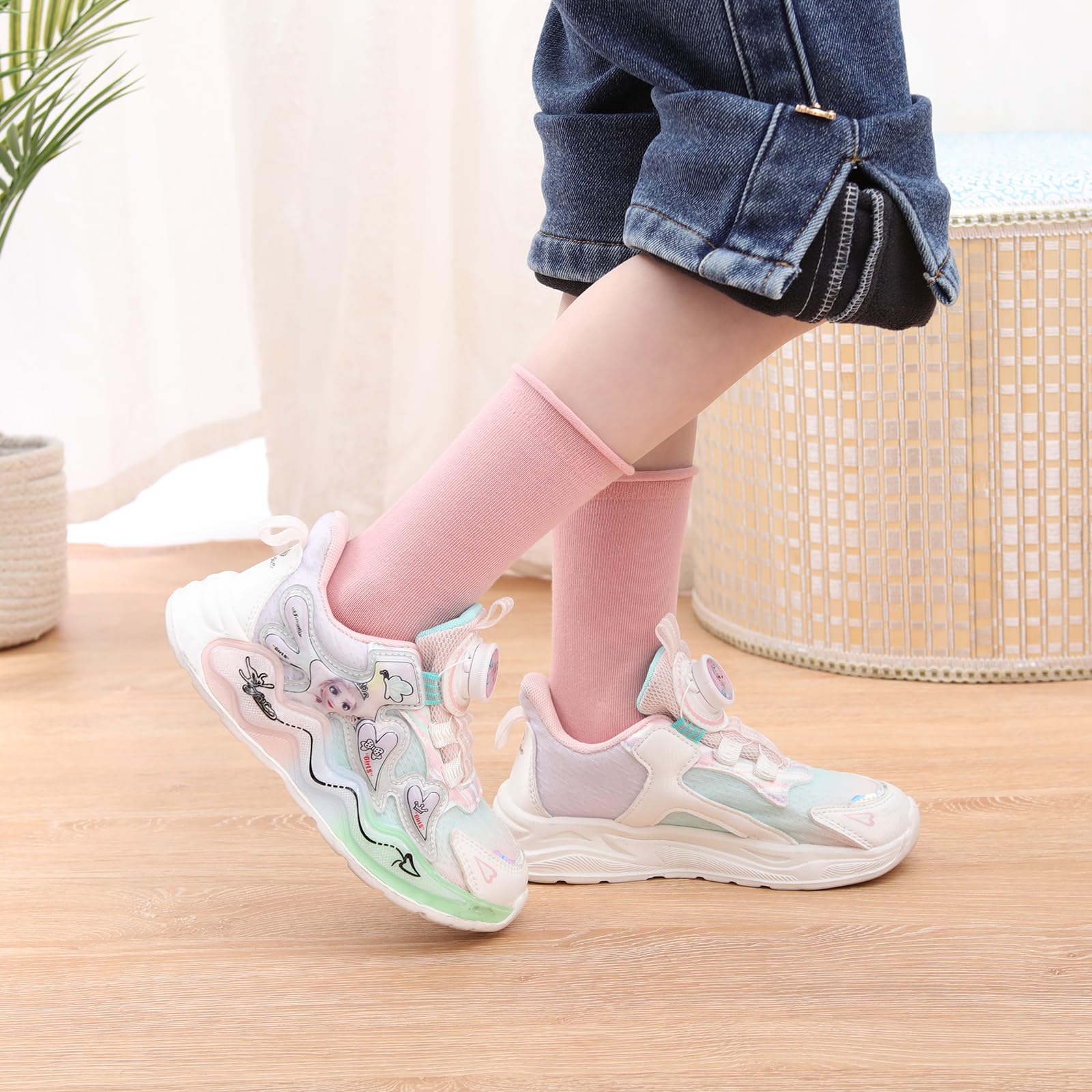 **JAKIDAR Girls Crew Seamless Socks - 6 Pairs Soft Cotton Casual Dress Socks for Kids - Perfect for School, Play & Everyday Comfort**