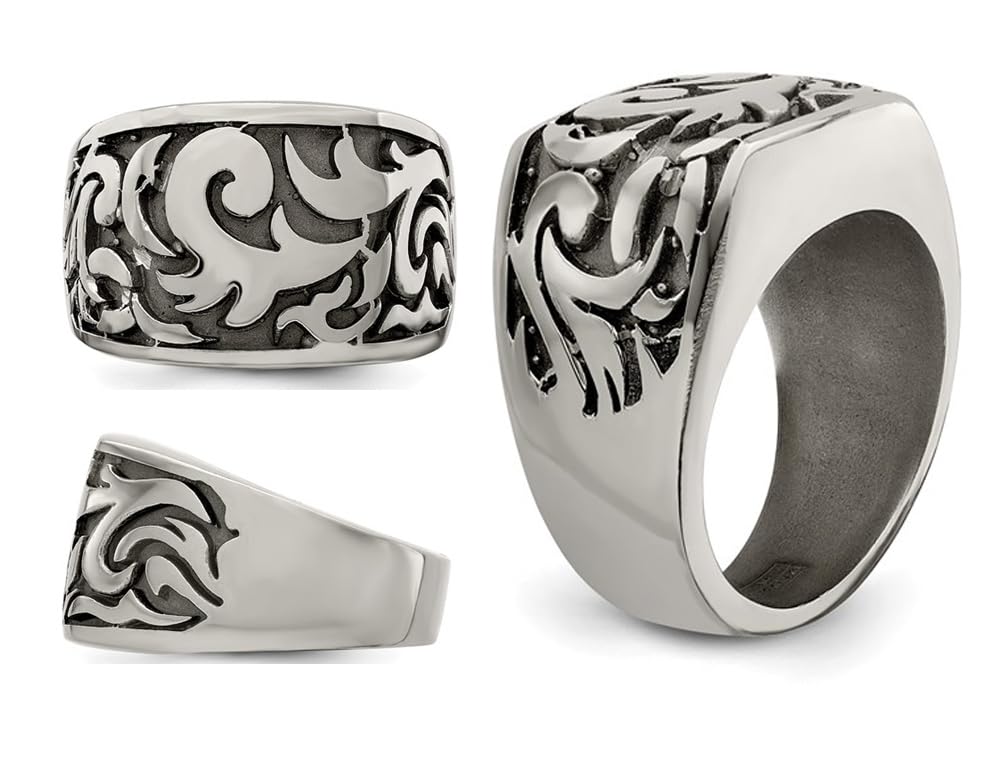 Men's Titanium Signet Ring with Intricate Engraved Pattern - Stylish & Durable Jewelry for Everyday Wear, Gifts, and Special Occasions