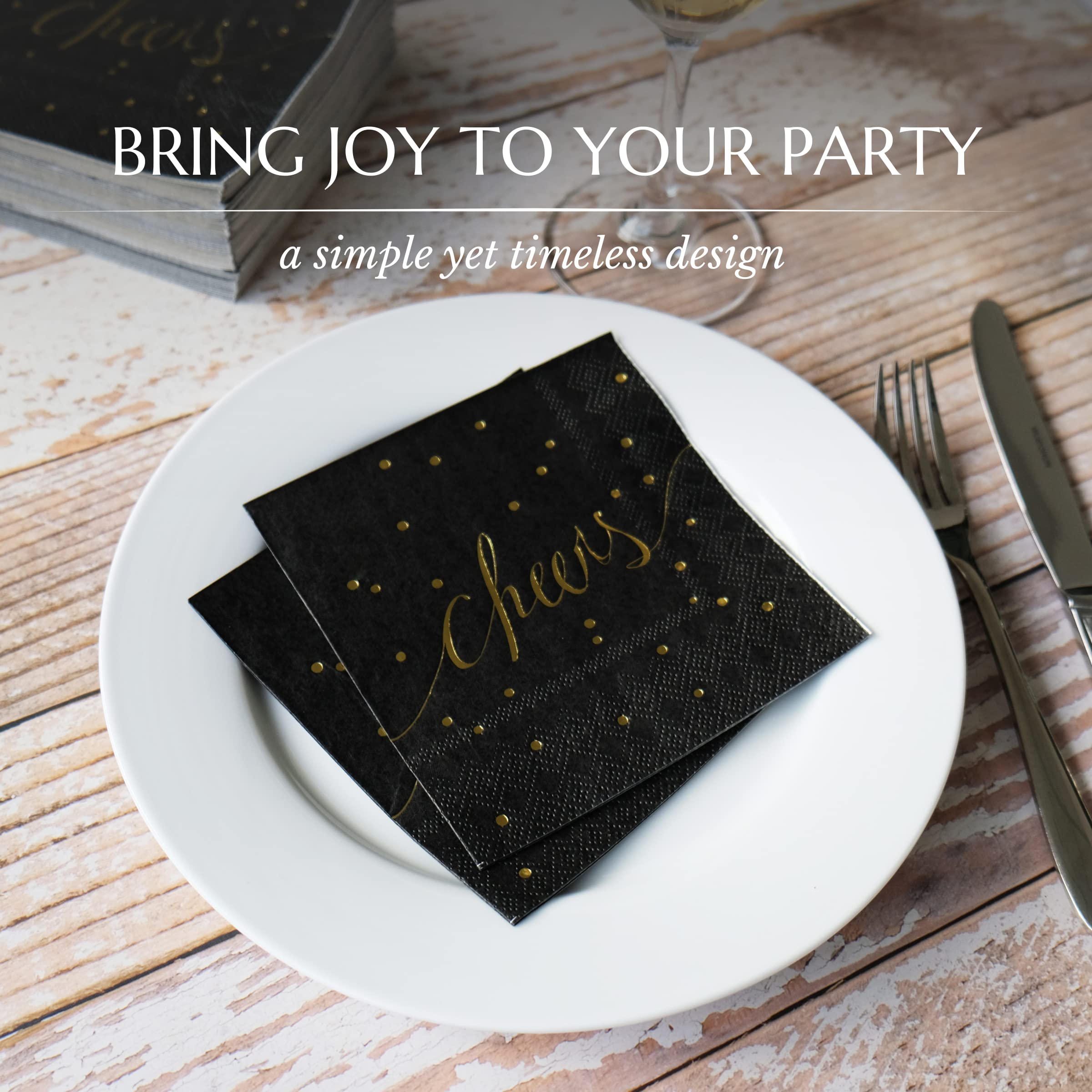 Premium Black and Gold Disposable Bar Napkins - 3-Ply Cocktail Beverage Napkins for Bachelorette Parties, Weddings & Events - Pack of 100 by Simple-Glee - Perfect for Upscale Gatherings, Cocktail Hours & Themed Celebrations