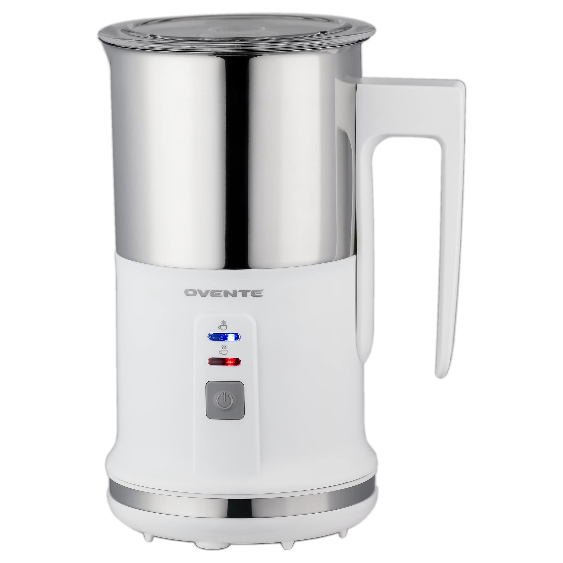 OVENTE Electric Milk Frother with Non-Stick Stainless Steel, Portable Hot & Cold Foam Maker for Coffee, Latte, Cappuccino & Hot Chocolate - Auto Shut-Off, Perfect for Home, Office & Coffee Shops (White, Model FR1208W)