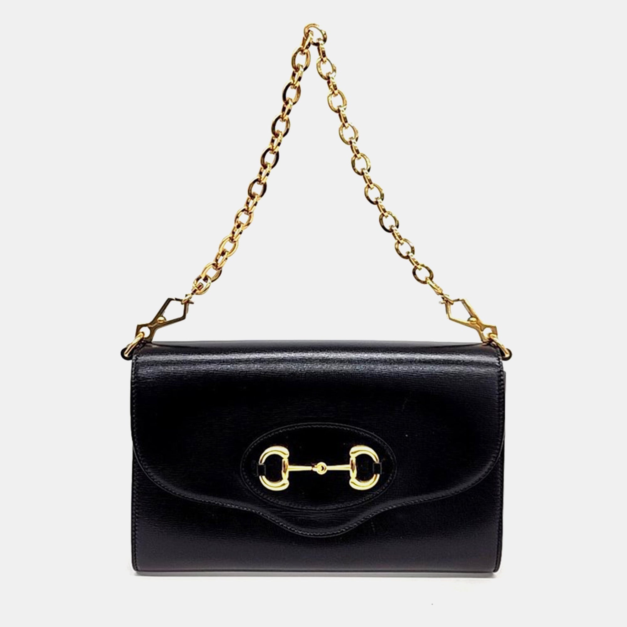 Vintage Inspired Black Leather 1955 Horsebit Chain Shoulder Bag for Women - Elegant Crossbody Purse for Date Night, Office & Travel Accessories