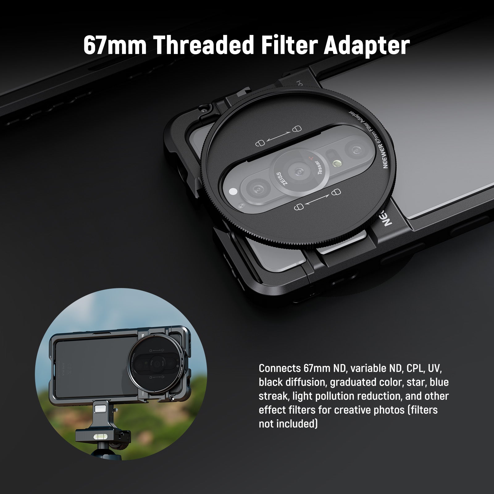 NEEWER PA086/PA087 Smartphone Cage Mount for Sony Xperia PRO I & Xperia 1 V - Durable Aluminum Alloy Phone Rig with Cold Shoe Mount & 1/4