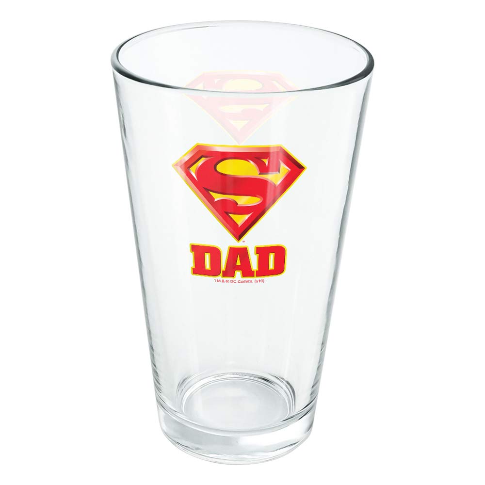 LOGOVISION Superman Super Dad Shield Logo 16 oz Pint Glass - Tempered Licensed Printed Design - Perfect Fan Gift for Beer, Soda & Cold Drinks - Ideal for Parties, Father's Day & Superhero Collectors