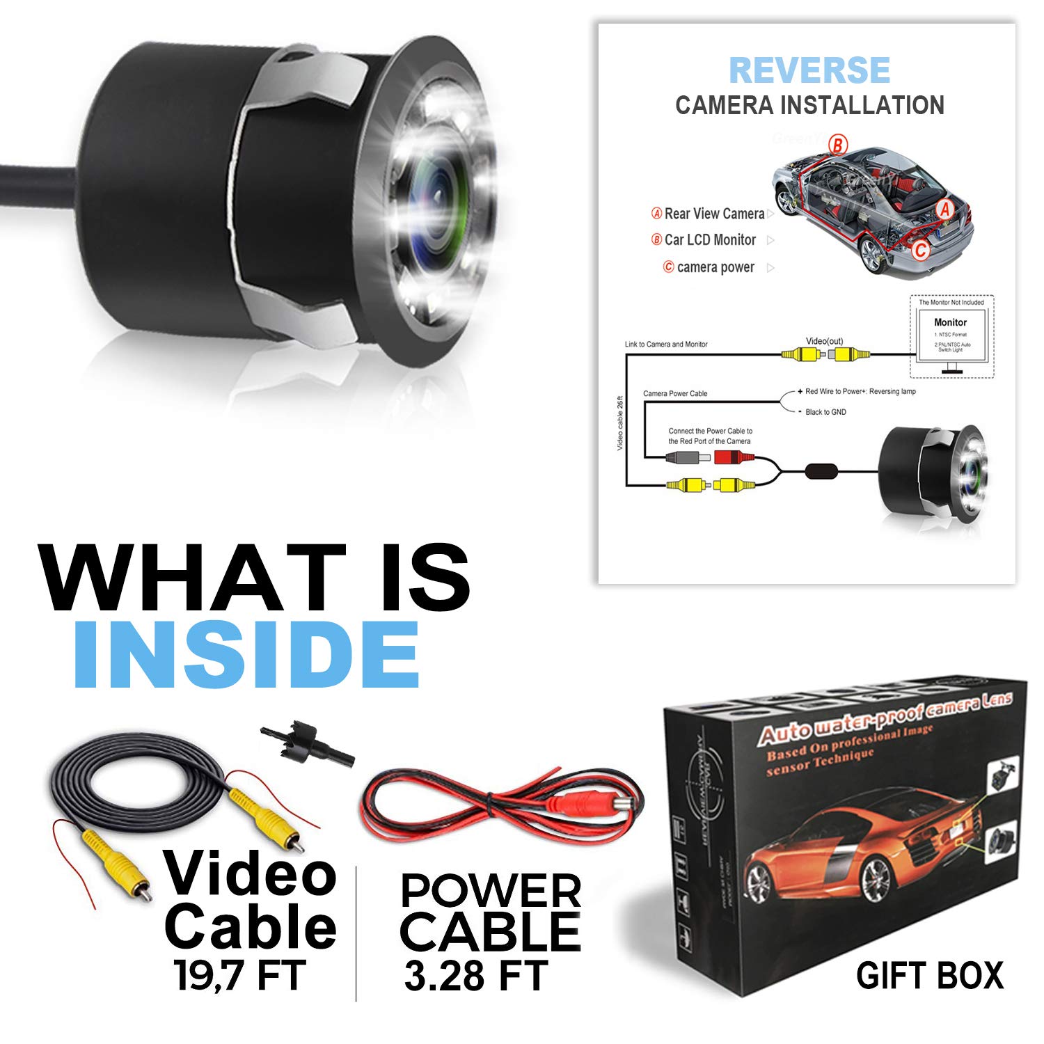 JPP Embedded Waterproof Backup Camera with LED Night Vision - HD Rear View Reverse Camera for Trucks, Cars, Travel Trailers | Safe Parking & Reversing Assistance
