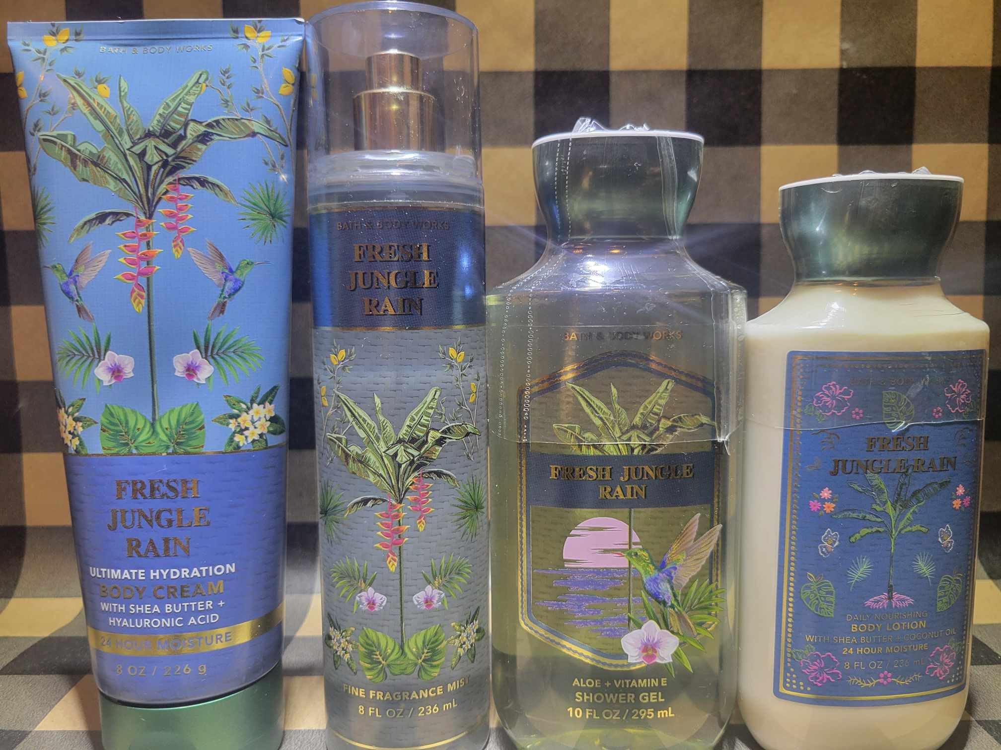 Fresh Jungle Rain 4-Piece Bath & Body Set - Fine Fragrance Mist, Hydrating Body Cream, Lotion & Shower Gel for Women | Moisturizing Skincare Gift Set for Spa Day, Relaxation & Self-Care Routine