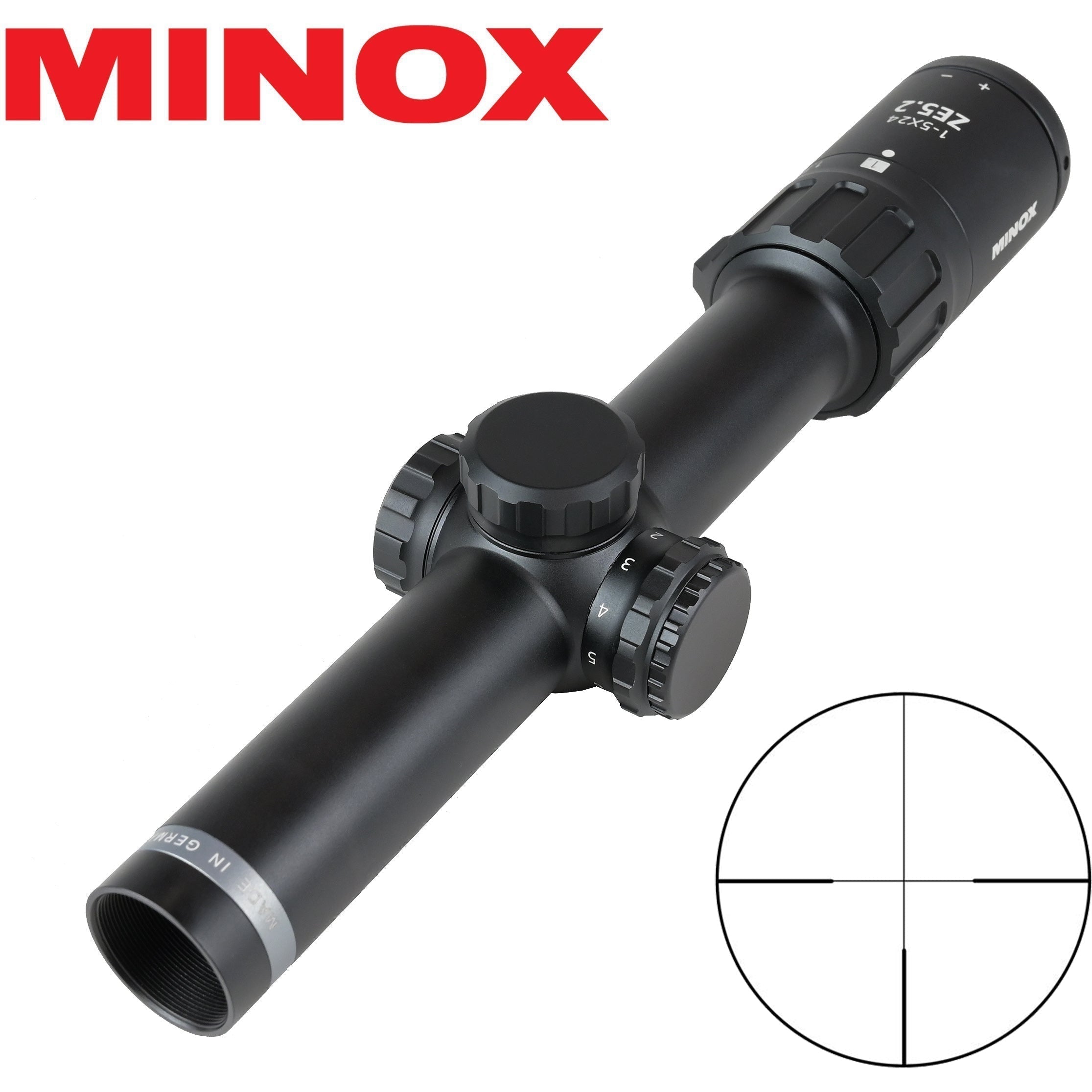 Minox ZE5.2 1-5x24 30mm Rifle Scope with German #4 Illuminated Reticle - Perfect for Hunting, Tactical Shooting & Long-Range Precision
