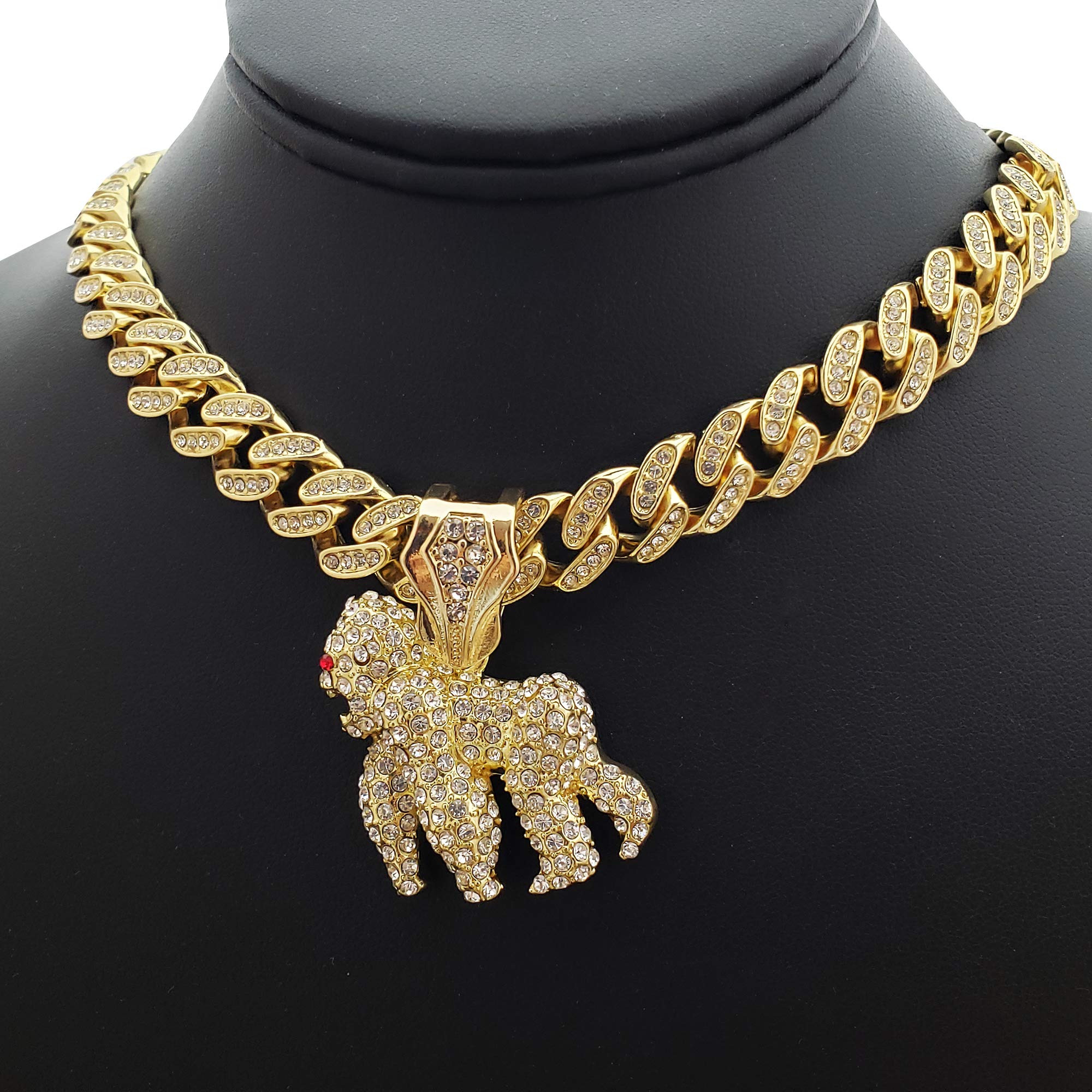 Hip Hop Gold Plated Gorilla Pendant & 18