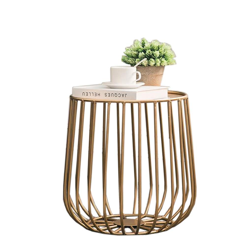 YUMEIGE Metal Round Side Table - Gold & Black End Table for Living Room, Patio, Coffee Table with Bird Cage Design - Perfect for Home Decor, Lounge & Outdoor Use