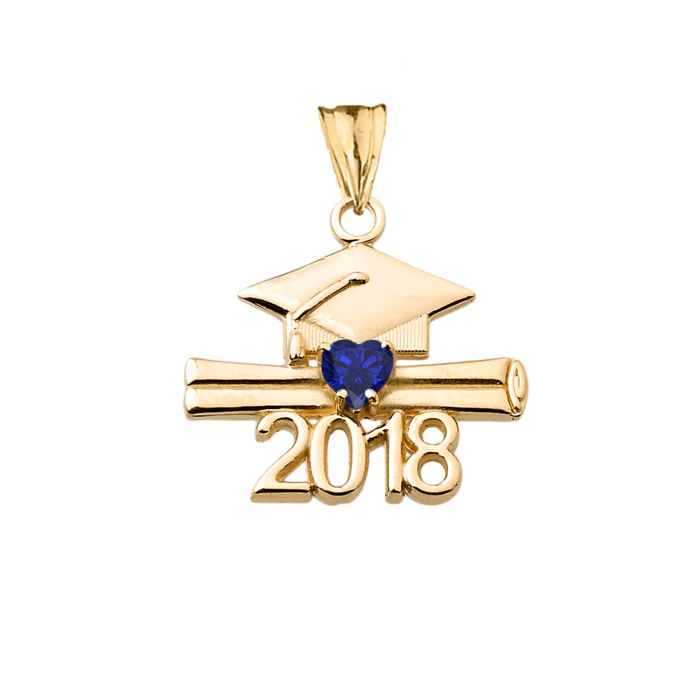10k Yellow Gold Custom Heart-Shaped Birthstone Pendant Necklace for 2018 Graduation - Personalized Jewelry Gift for Her, Birthday, Anniversary & Special Occasions