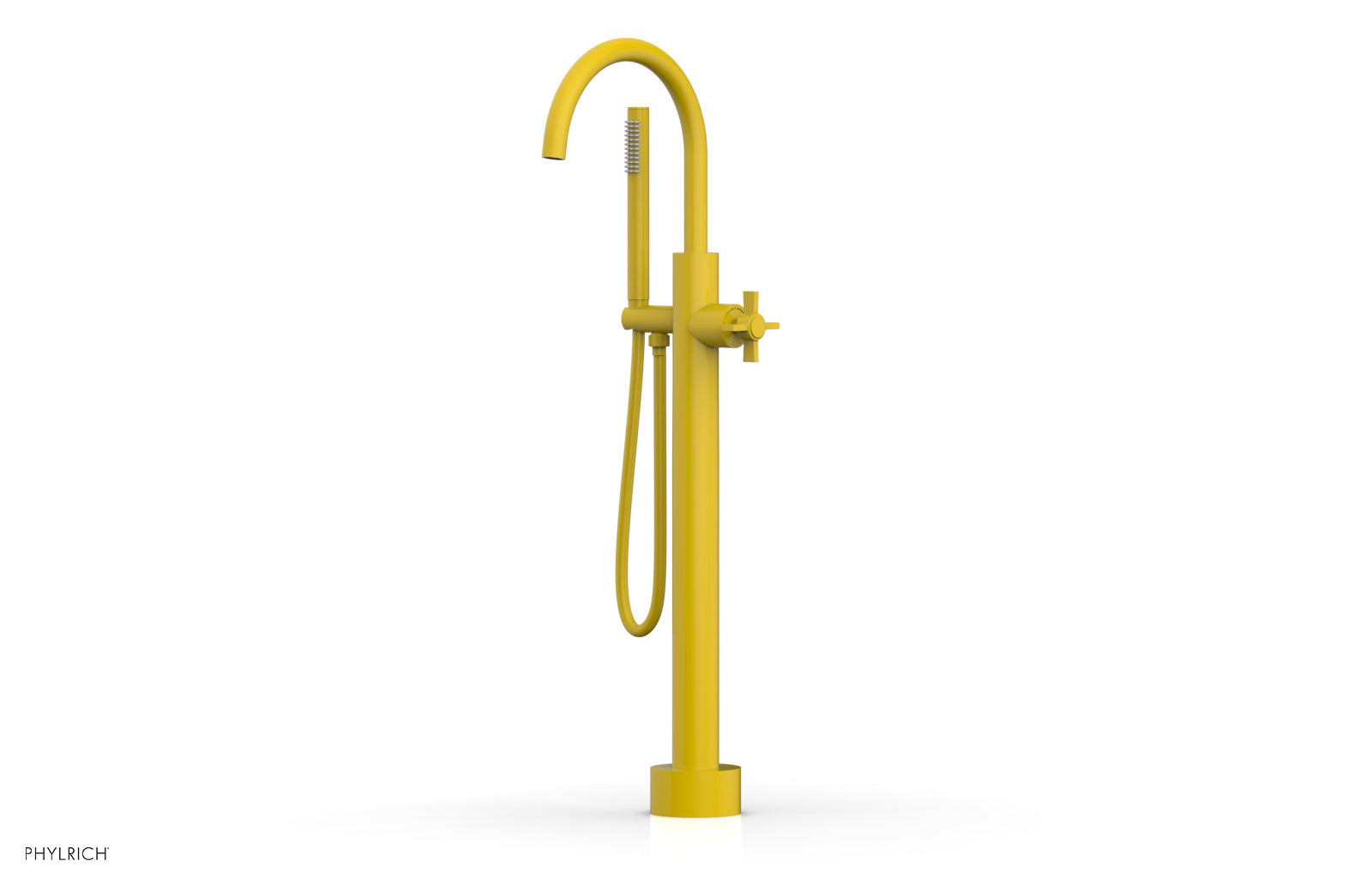 BASIC Low Floor Mount Tub Filler with Cross Handle and Hand Shower - D132 44 03 - Perfect for Modern Bathroom Renovations and Spa-Like Showers