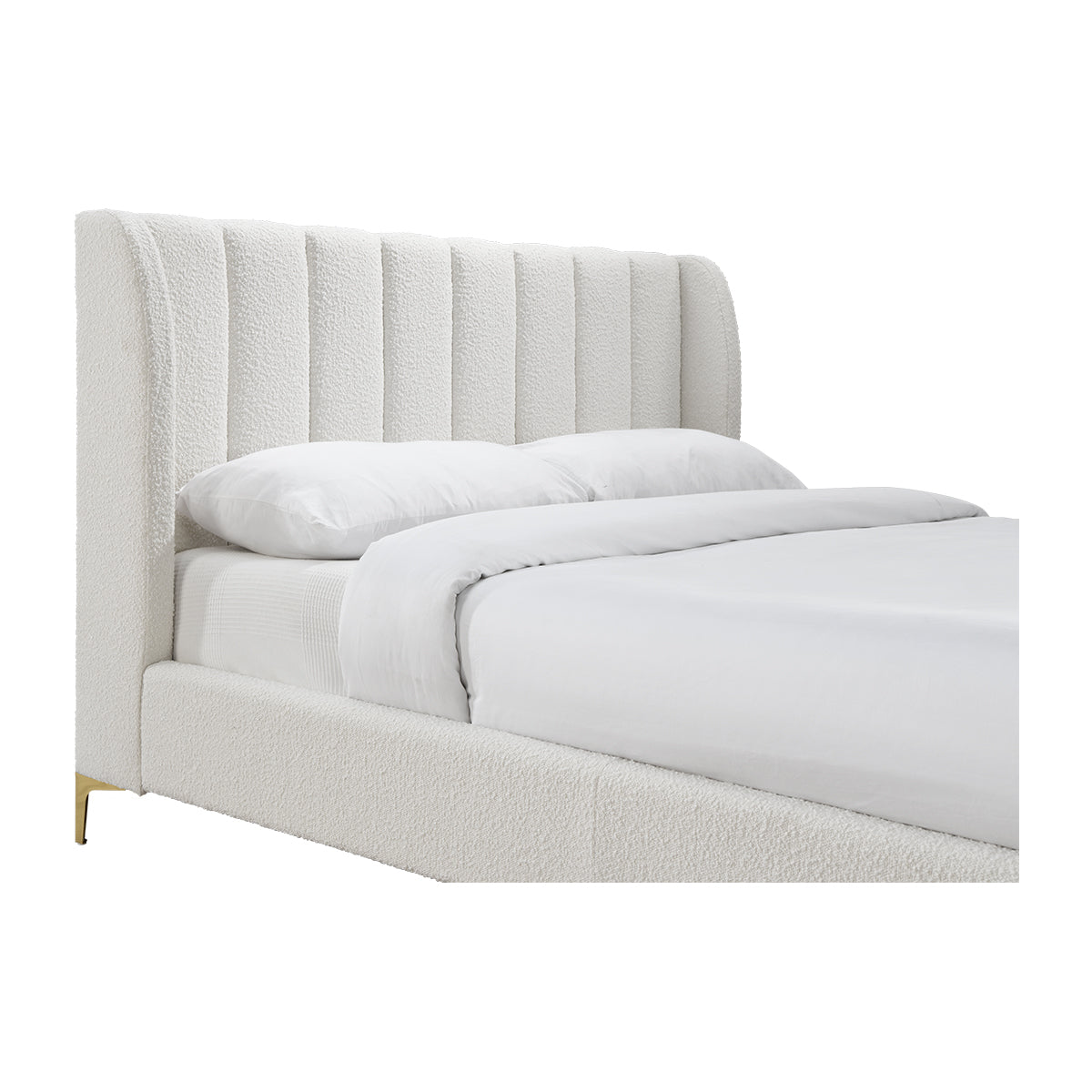 Georgia Boucle Upholstered Double Bed Frame - White | Modern & Cozy Bedroom Furniture for Small Spaces & Guest Rooms