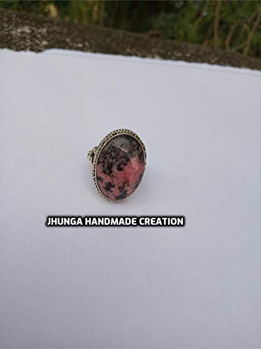 Rhodonite Ring for Women - Vintage Bohemian Sterling Silver Healing Crystal Jewelry | Bridesmaid Gift, Promise Ring, Engagement Ring, Statement Jewelry | Perfect for Hippie Style, Boho Weddings & Spiritual Healing