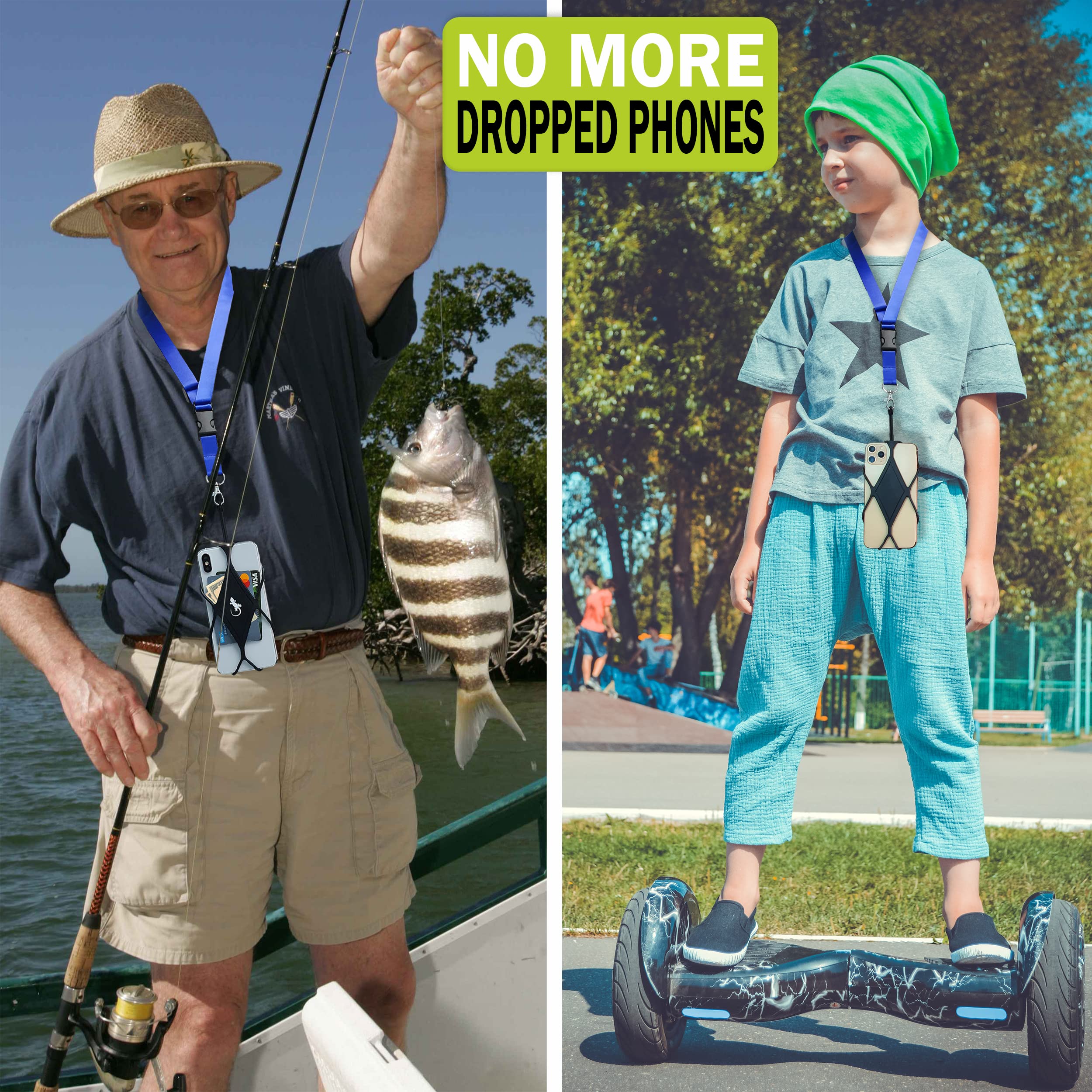 Universal Phone Lanyard Holder with Gecko Grip - Adjustable Neck Strap for iPhone, Samsung & Most Smartphones (Blue/Black Diamond) - Perfect for Travel, Hiking, Work & Hands-Free Convenience