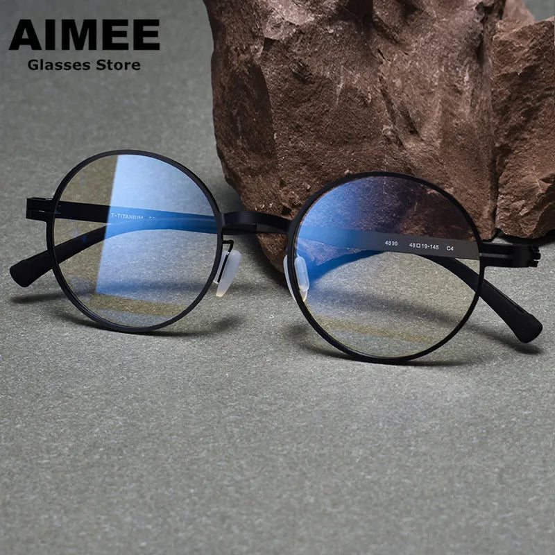 Aimee Unisex Full Rim Round Screwless Titanium Eyeglasses 10723 - Lightweight Durable Frame for Men & Women - Perfect for Reading, Work, and Everyday Wear