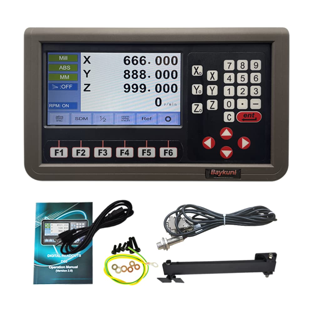 3 Axis DRO LCD Digital Readout Display with Metal Shell - Precision Measuring Tool for Bridgeport Mill, Milling & Lathe Machines | Includes D80M-3V RPM Hall Sensor | Ideal for Metalworking, CNC Machining & Industrial Applications