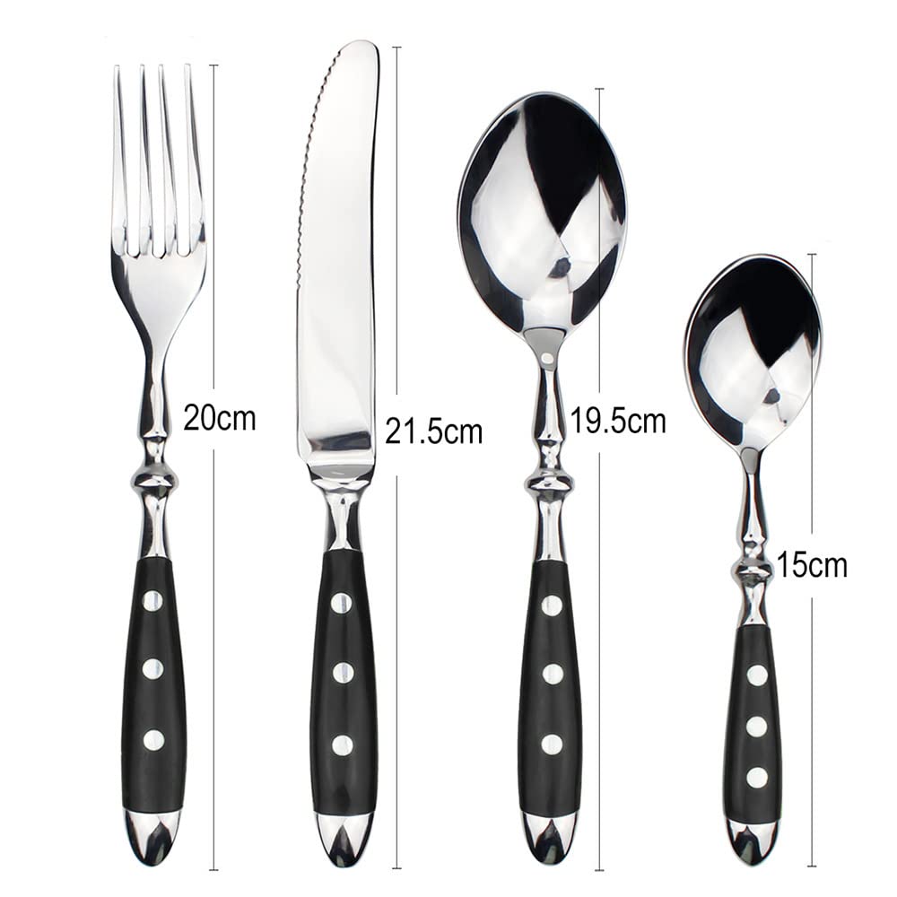 IKXO 24-Piece Black Silverware Set - Premium Stainless Steel Flatware for 6 - Mirror Finish Cutlery Set - Dishwasher Safe Tableware for Dining, Parties & Restaurants