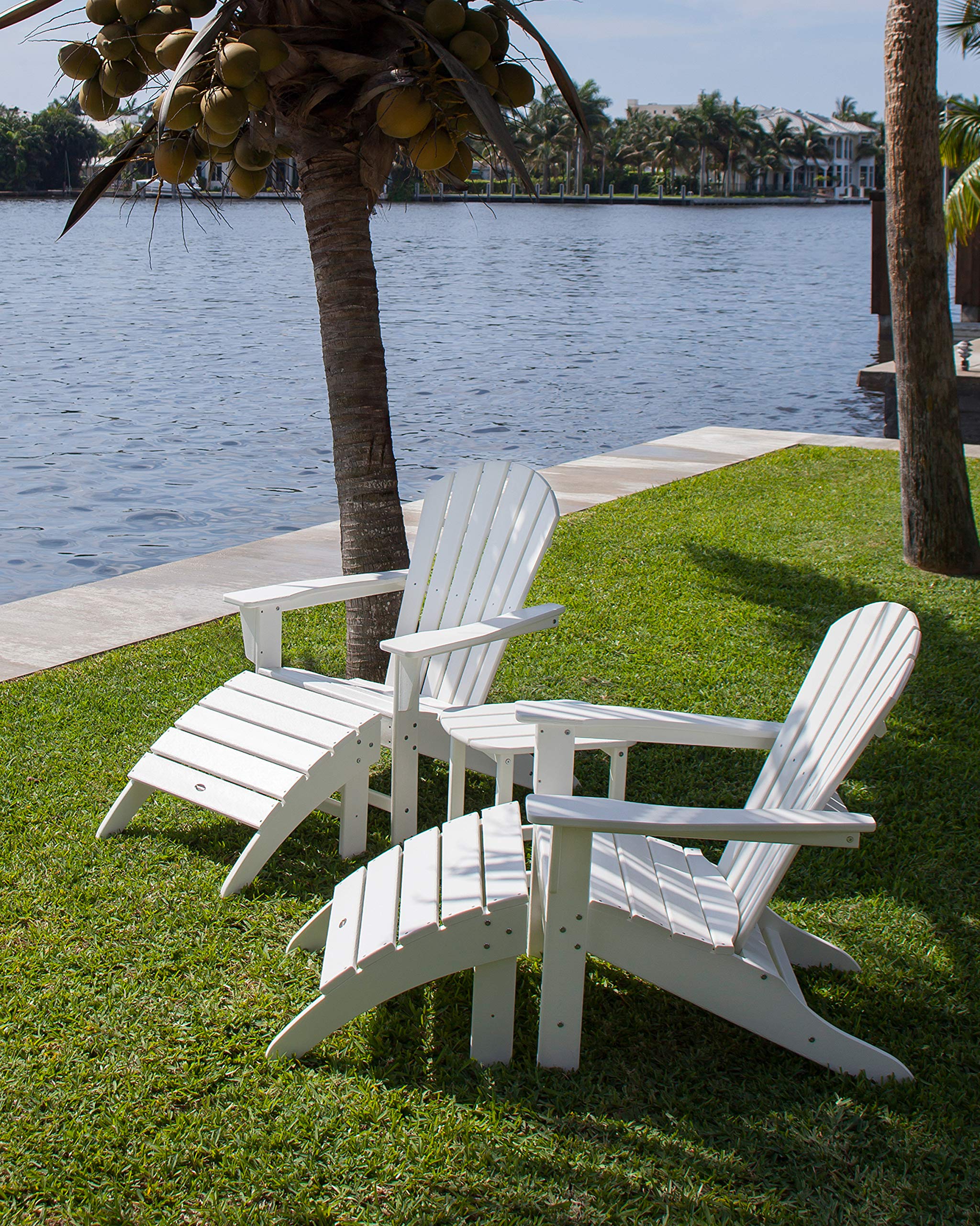 POLYWOOD South Beach 5-Piece Adirondack Chair Set with Side Table & Ottomans - Outdoor Patio Furniture for Poolside, Garden & Backyard Relaxation
