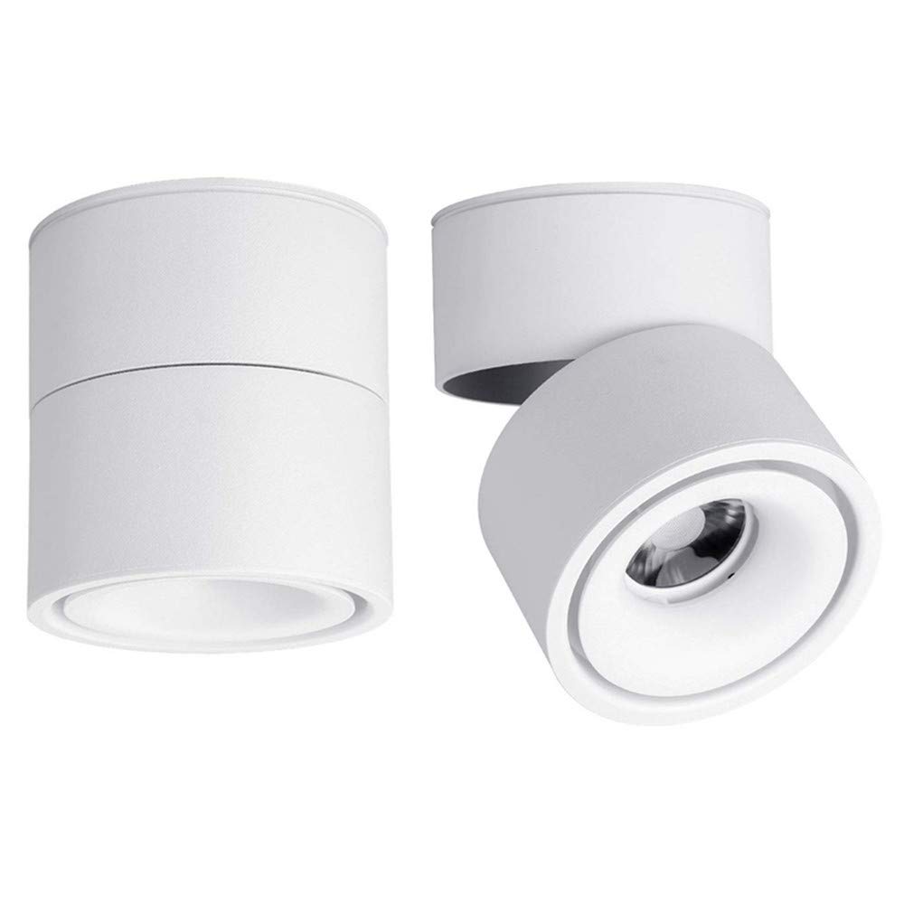 360° Adjustable LED Ceiling Spotlight - 10W COB Surface Mount Downlight with 3000K/4000K/6000K Color Temperature - Aluminum Wall & Ceiling Swivel Lamp for Living Room, Bedroom, Kitchen Lighting (White, 4000K Natural Light)